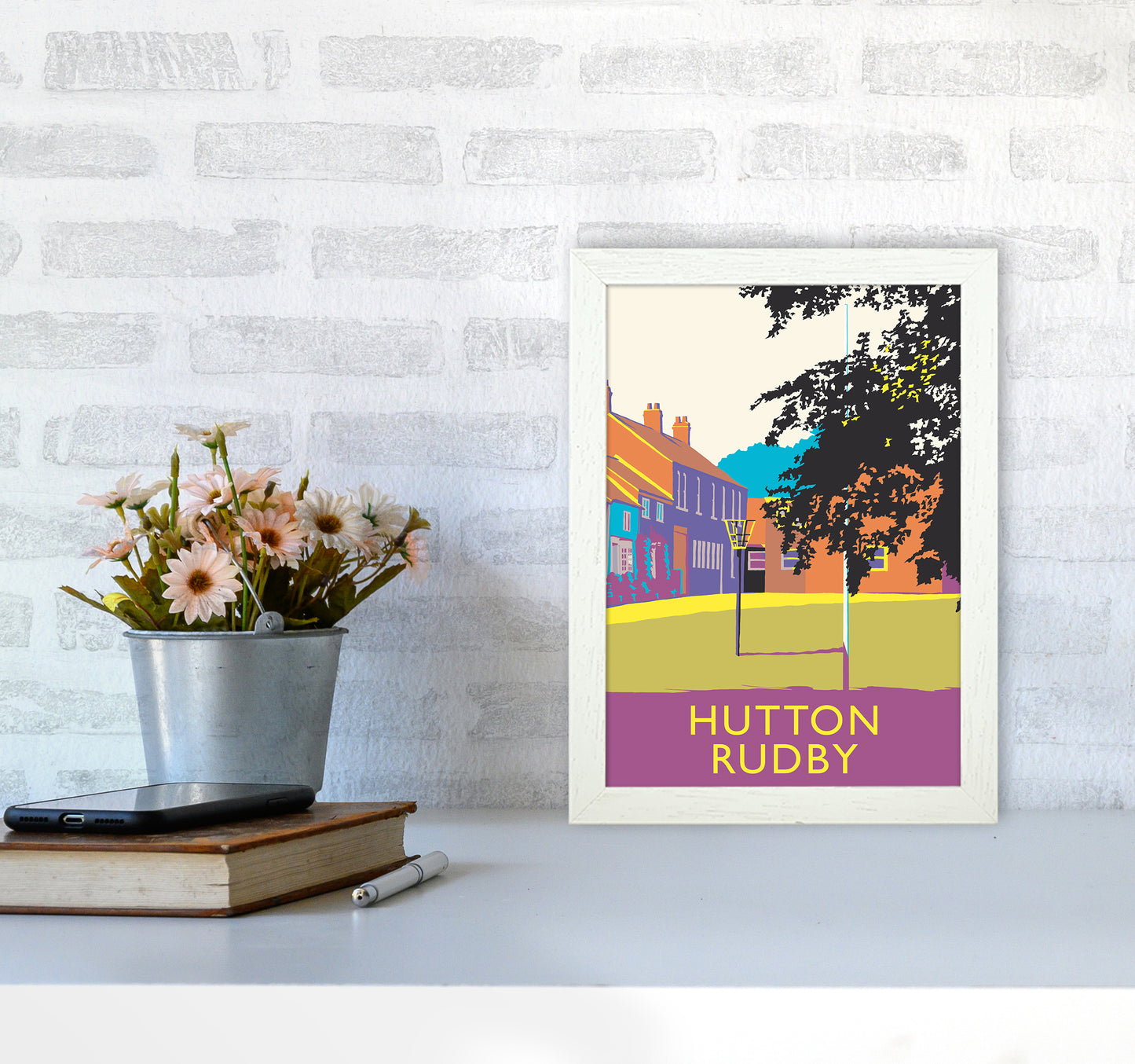 Hutton Rudby portrait Travel Art Print by Richard O'Neill A4 Oak Frame