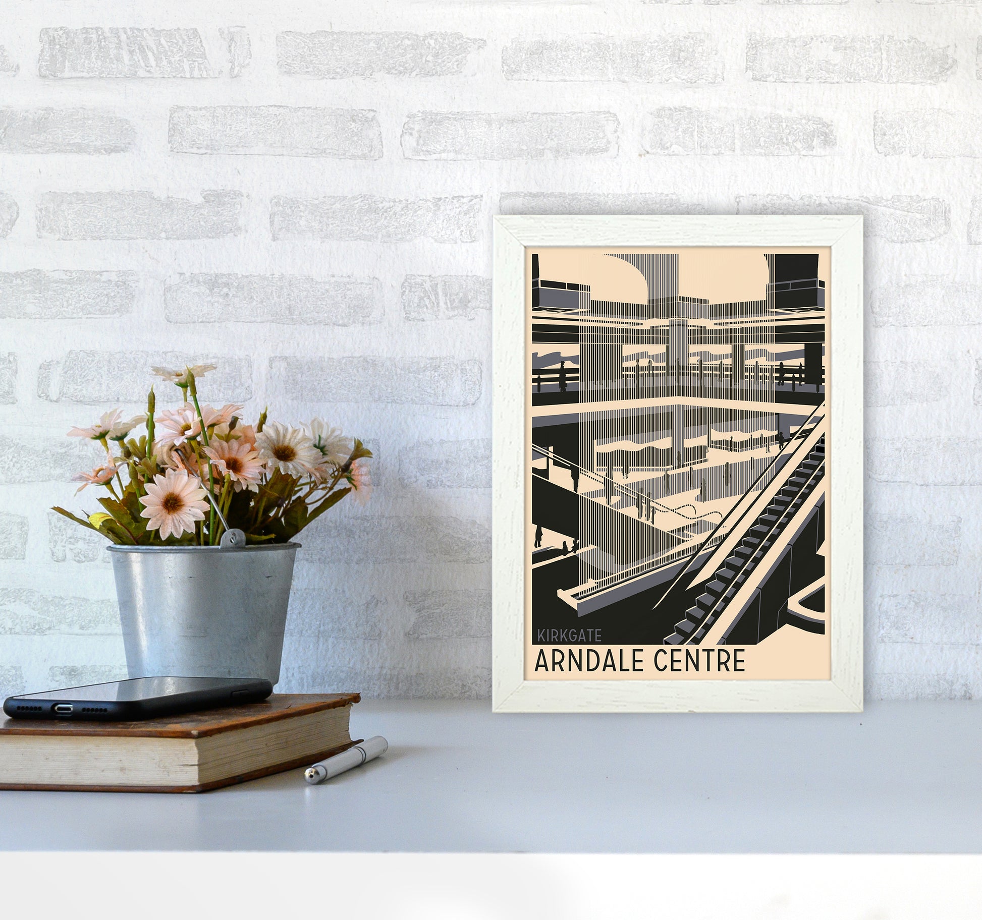 Kirkgate Arndale Centre Travel Art Print by Richard O'Neill A4 Oak Frame