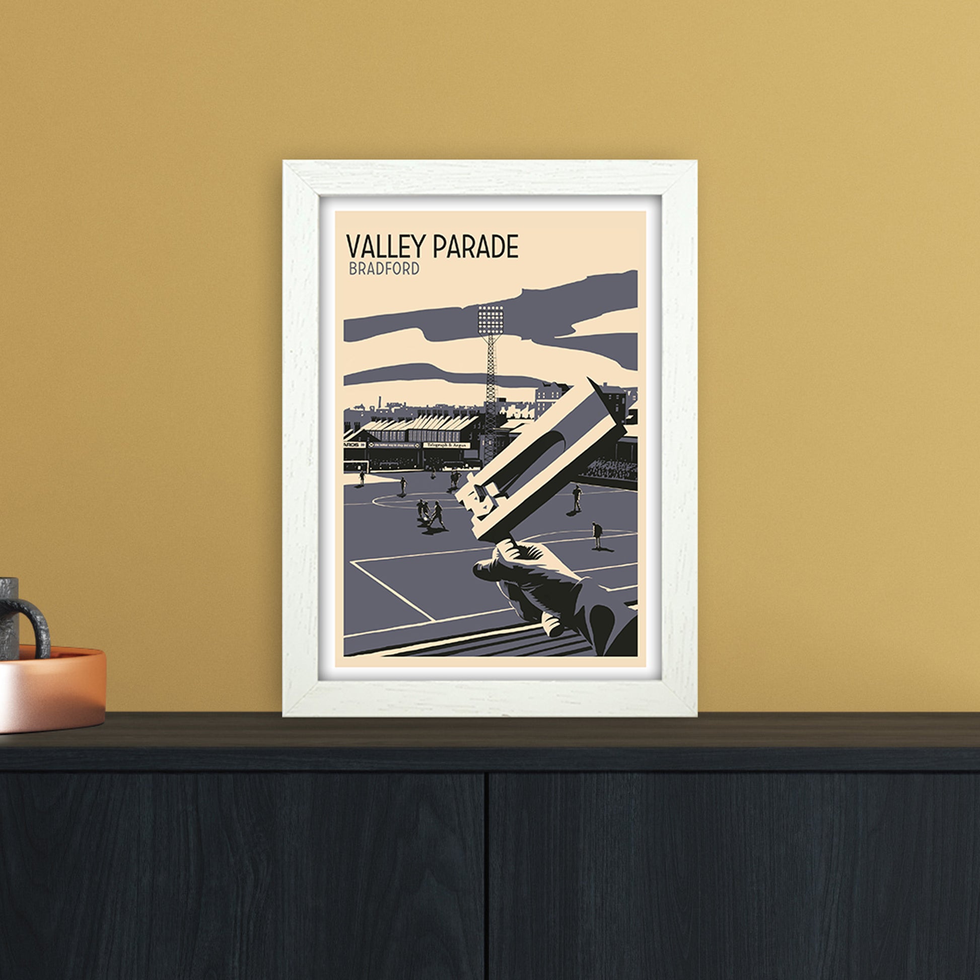 Valley Parade Travel Art Print by Richard O'Neill A4 Oak Frame