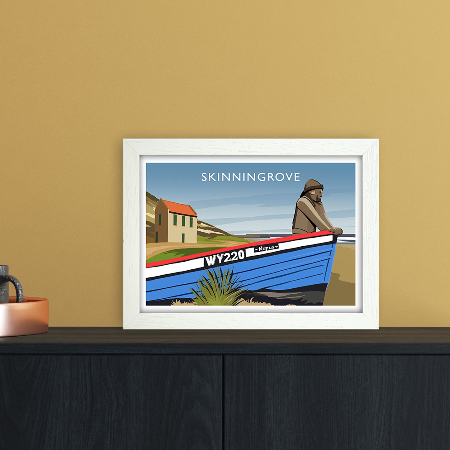 Skinningrove Travel Art Print by Richard O'Neill A4 Oak Frame