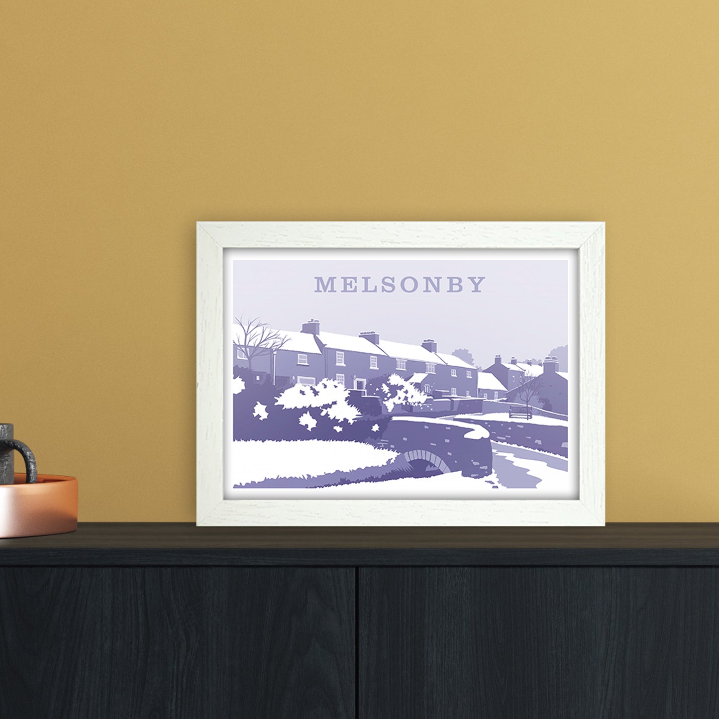 Melsonby (Snow) Travel Art Print by Richard O'Neill A4 Oak Frame