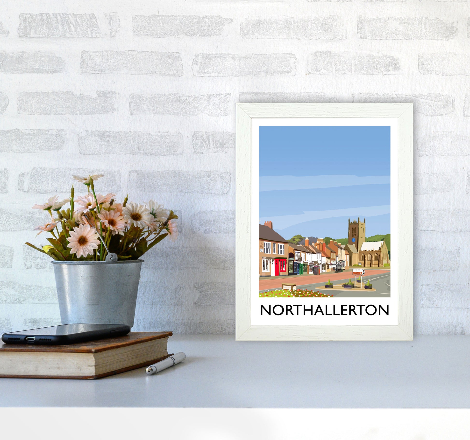 Northallerton 5 portrait Travel Art Print by Richard O'Neill A4 Oak Frame