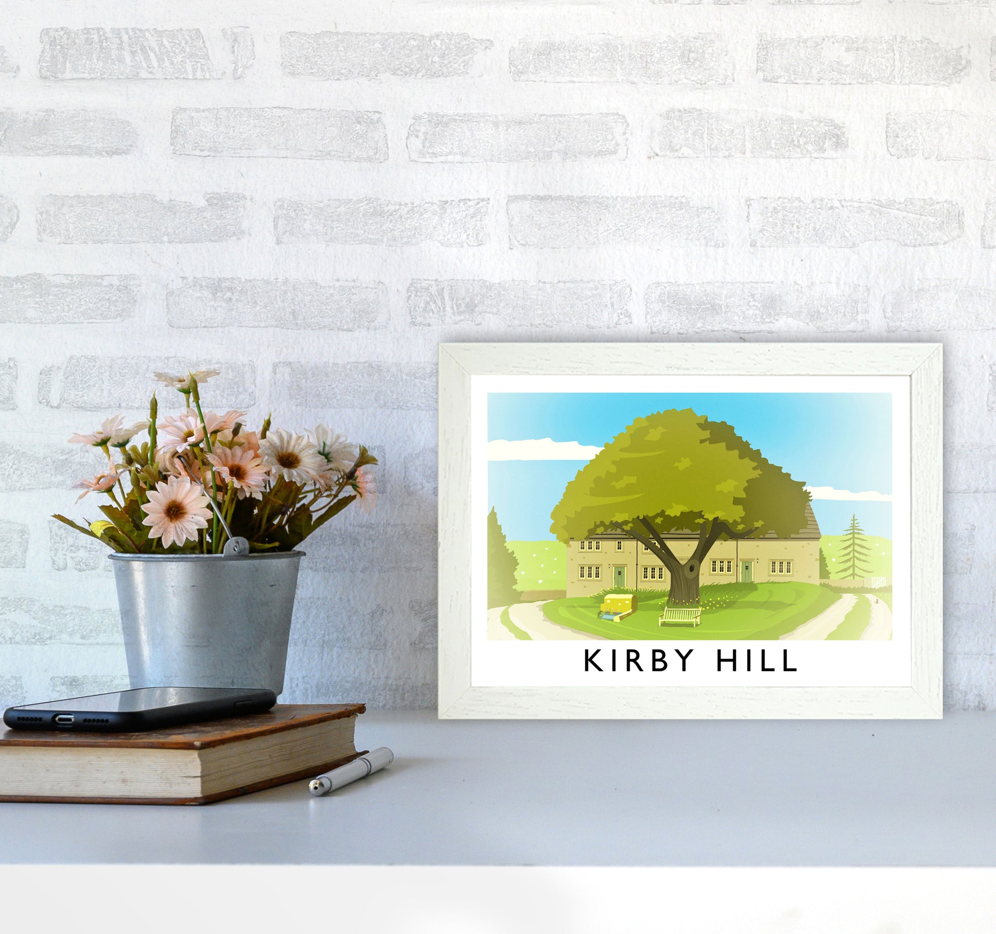 Kirby Hill Travel Art Print by Richard O'Neill A4 Oak Frame