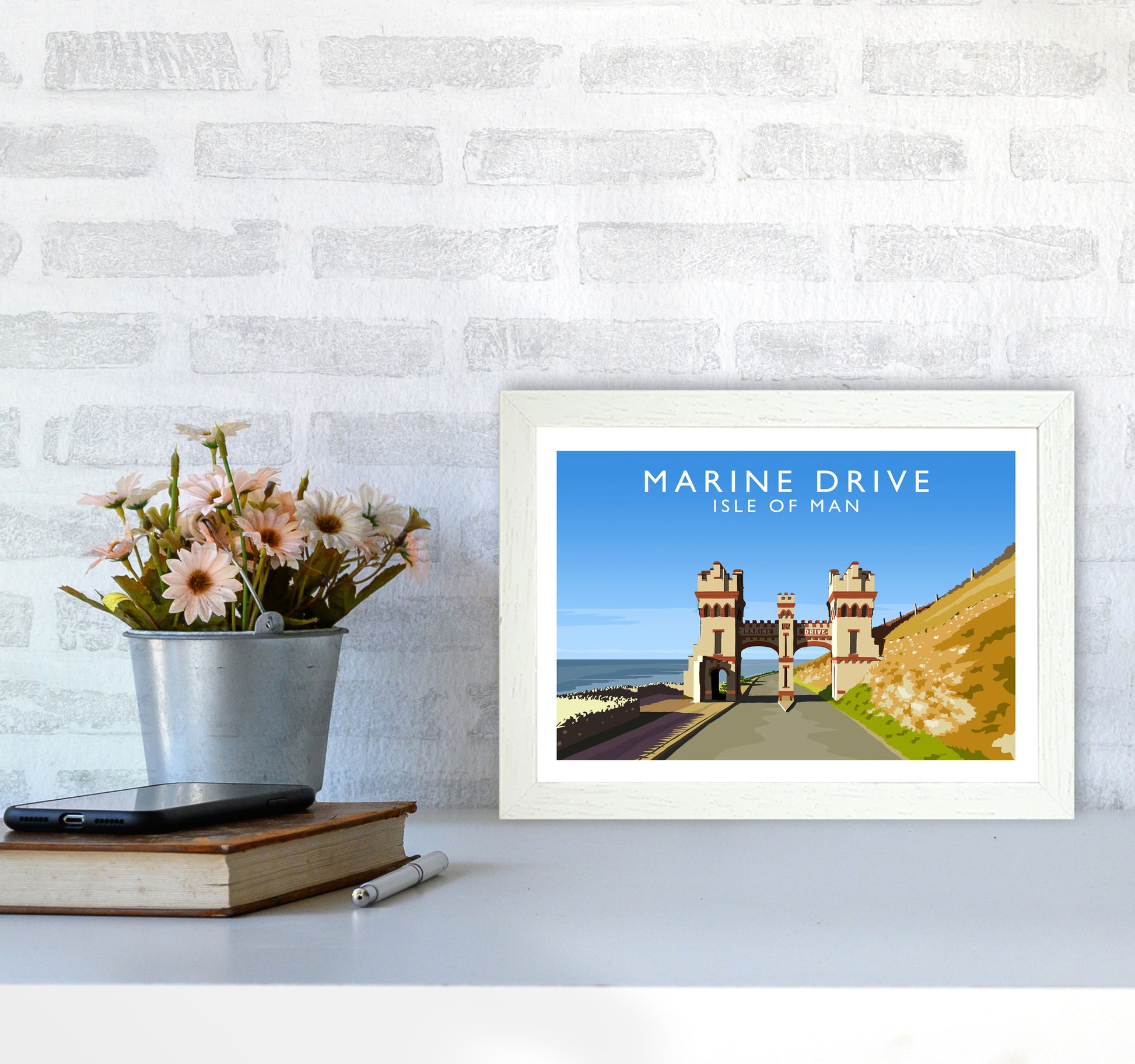 Marine Drive Travel Art Print by Richard O'Neill A4 Oak Frame