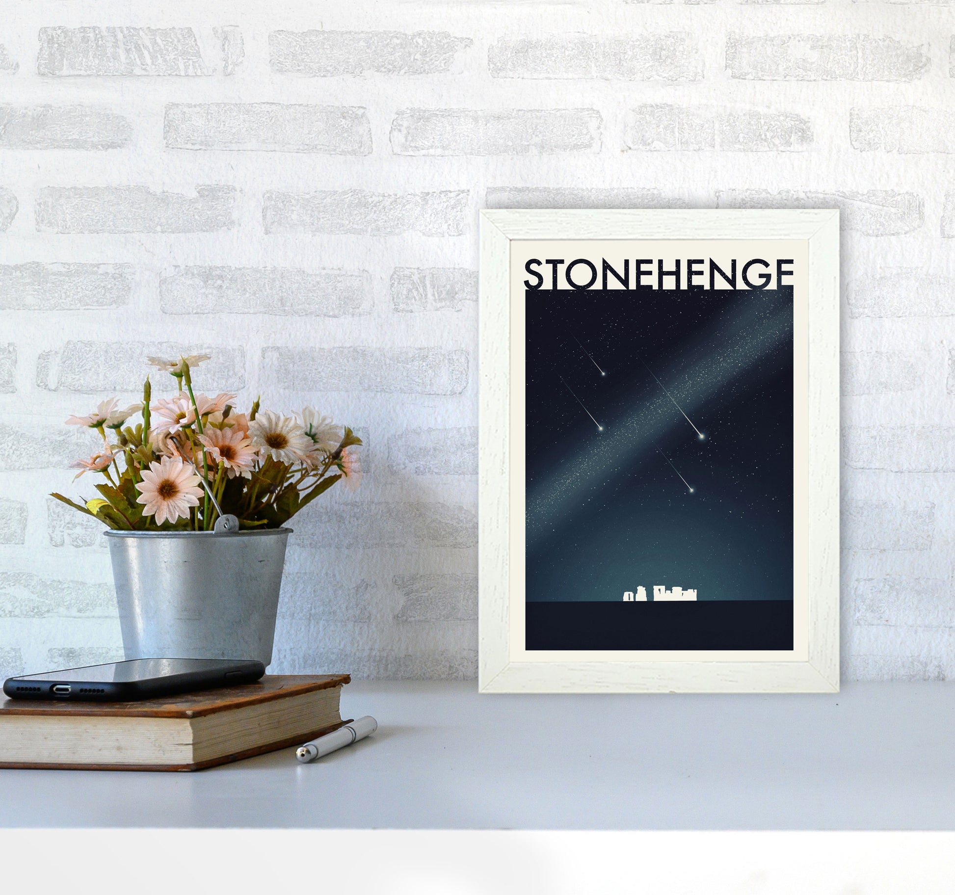 Stonehenge 2 (Night) Travel Art Print by Richard O'Neill A4 Oak Frame