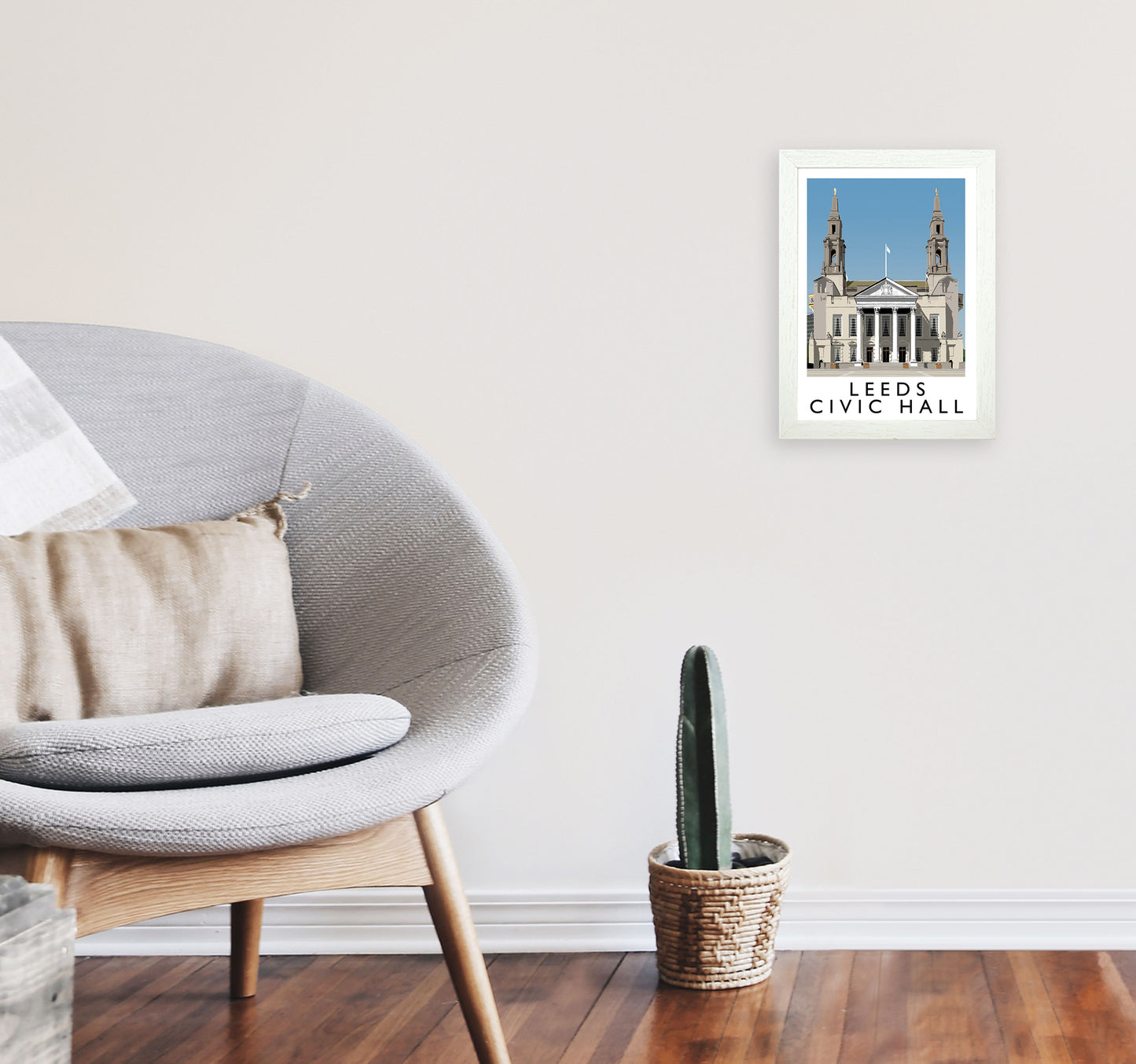 Leeds Civic Hall by Richard O'Neill Yorkshire Art Print, Vintage Travel Poster A4 Oak Frame