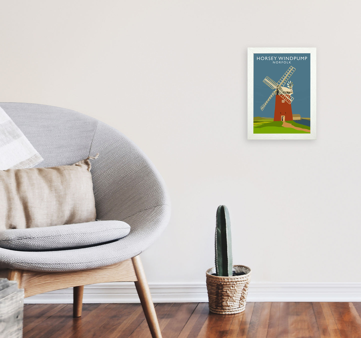 Horsey Windpump Norfolk Art Print by Richard O'Neill A4 Oak Frame