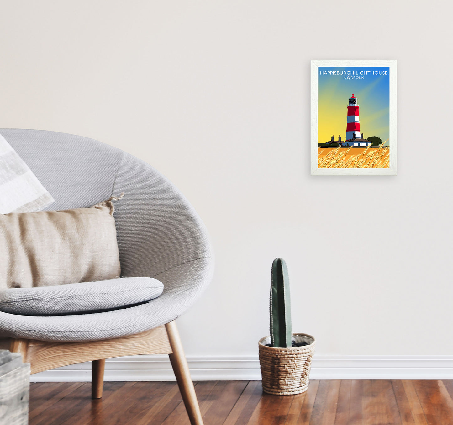 Happisburgh Lighthouse Norfolk Art Print by Richard O'Neill A4 Oak Frame