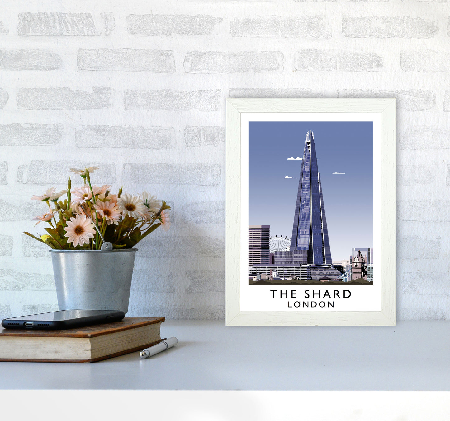 The Shard London Vintage Travel Art Poster by Richard O'Neill, Framed Wall Art Print, Cityscape, Landscape Art Gifts A4 Oak Frame