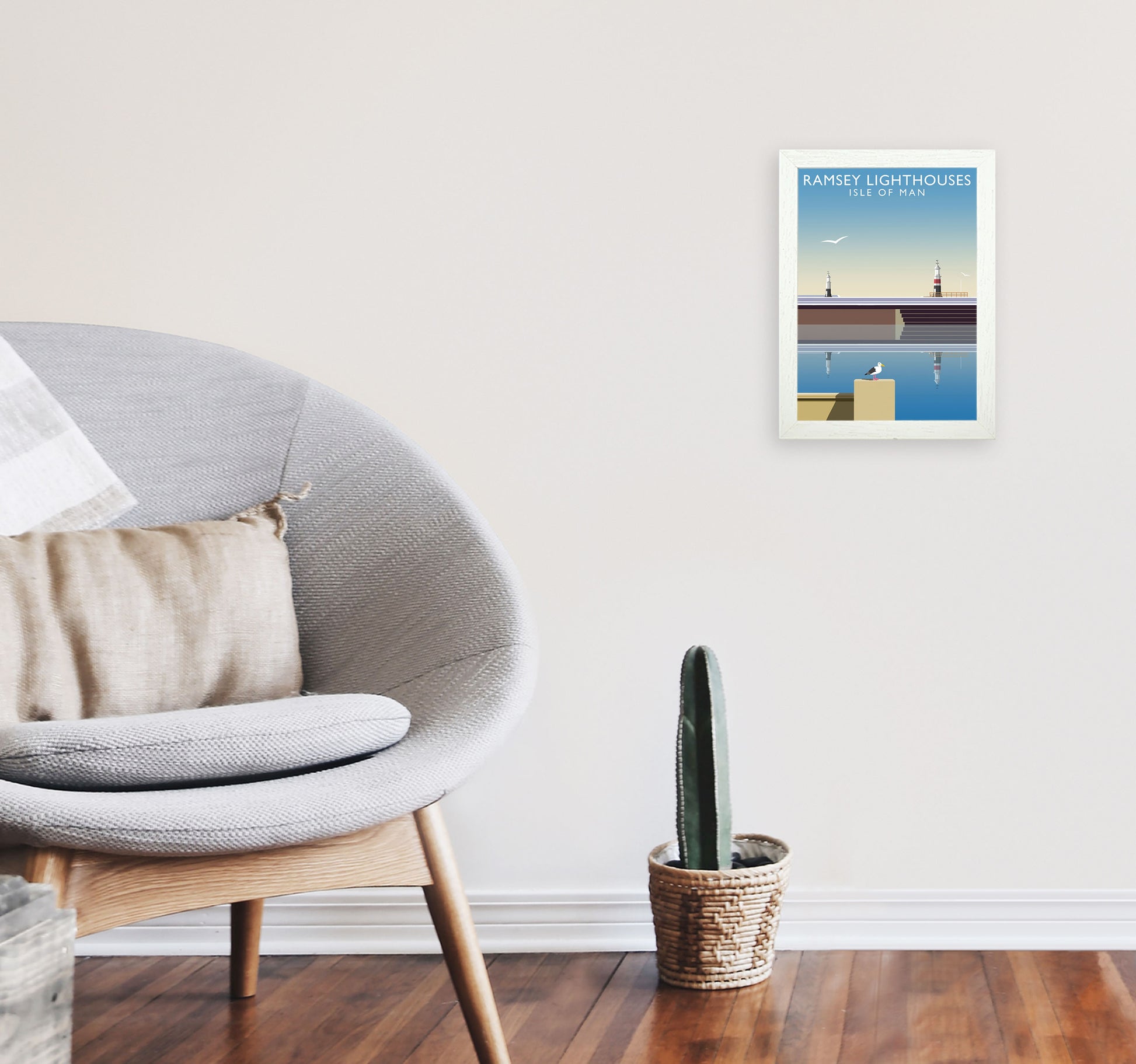 Ramsey Lighthouses (Portrait) by Richard O'Neill A4 Oak Frame