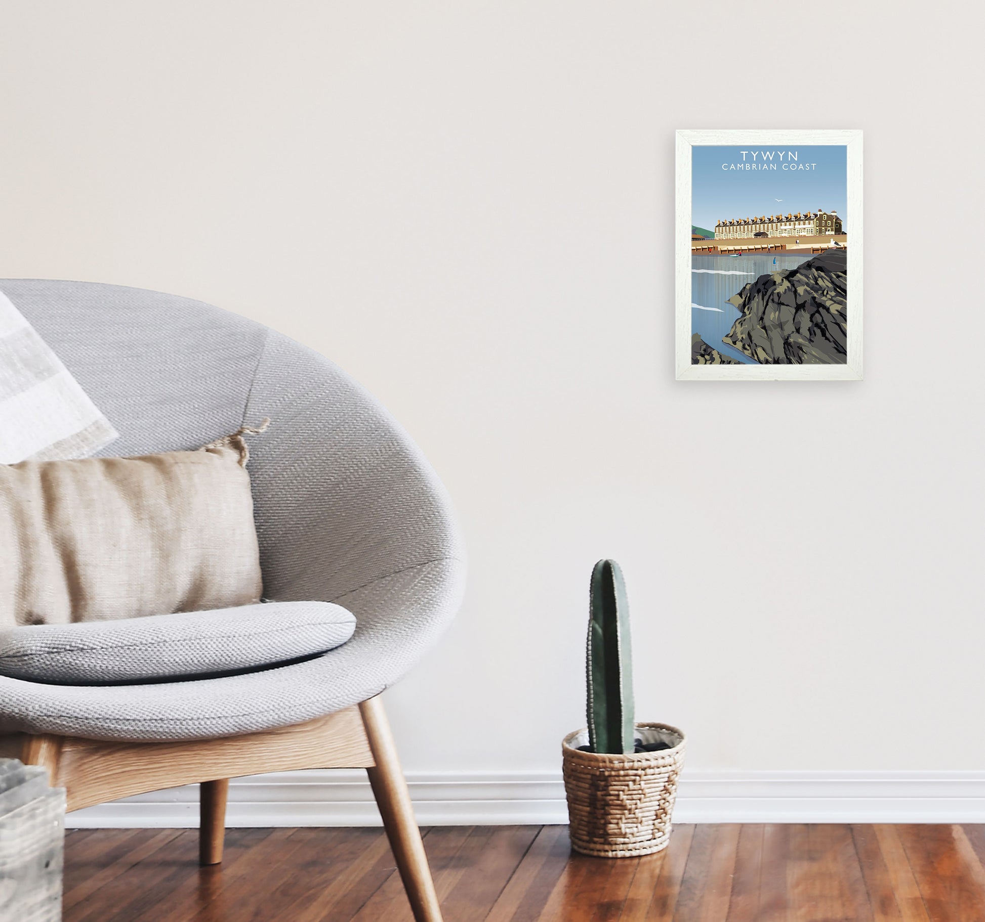 Tywyn Portrait Cambrian Coast Framed Digital Art Print by Richard O'Neill A4 Oak Frame
