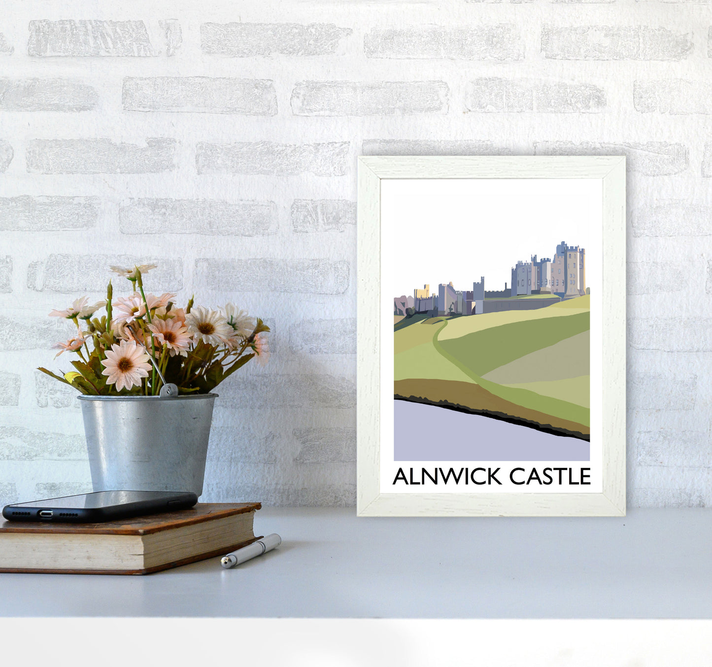 Alnwick Castle Portrait by Richard O'Neill A4 Oak Frame