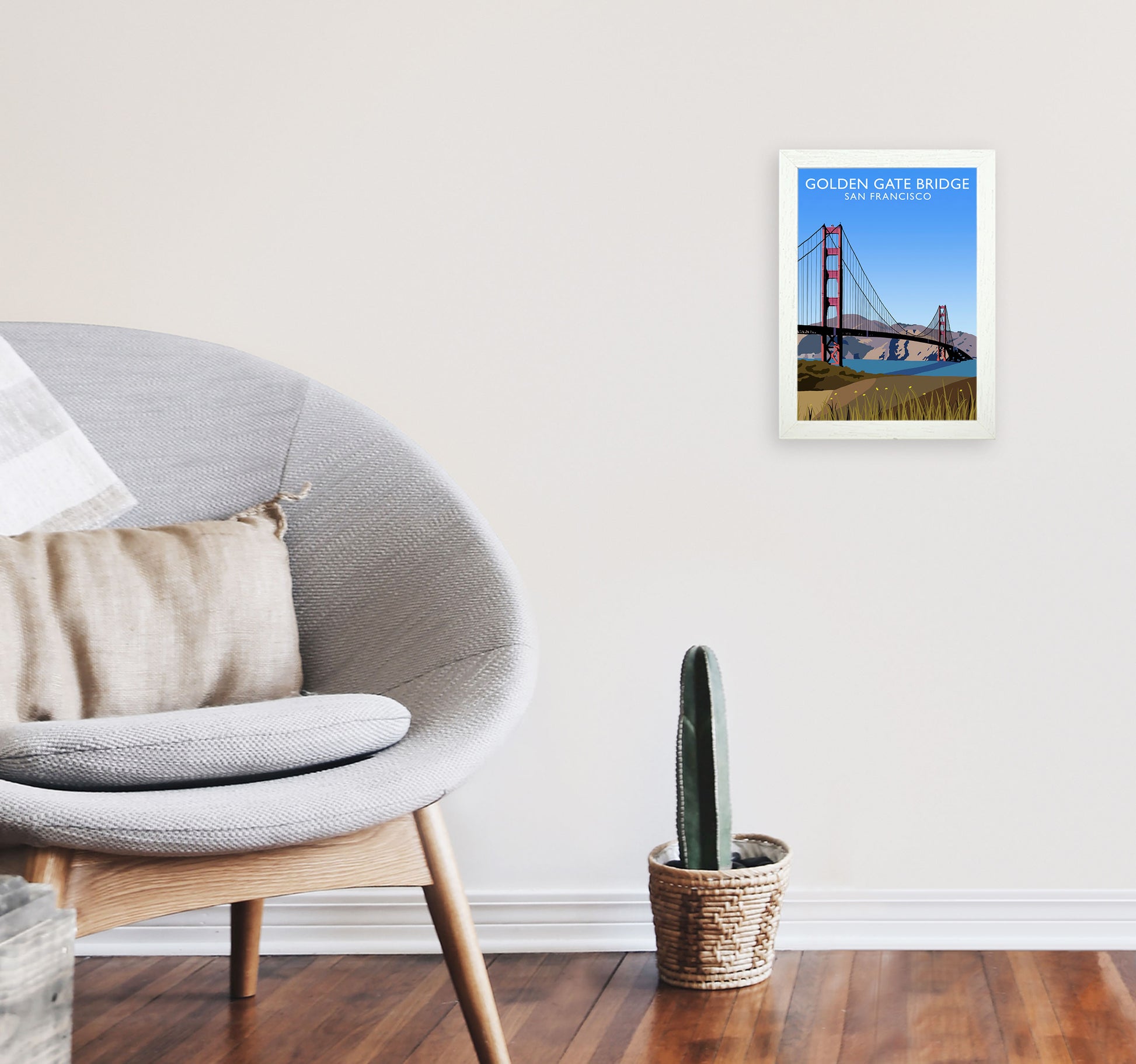 Golden Gate Bridge Portrait by Richard O'Neill A4 Oak Frame