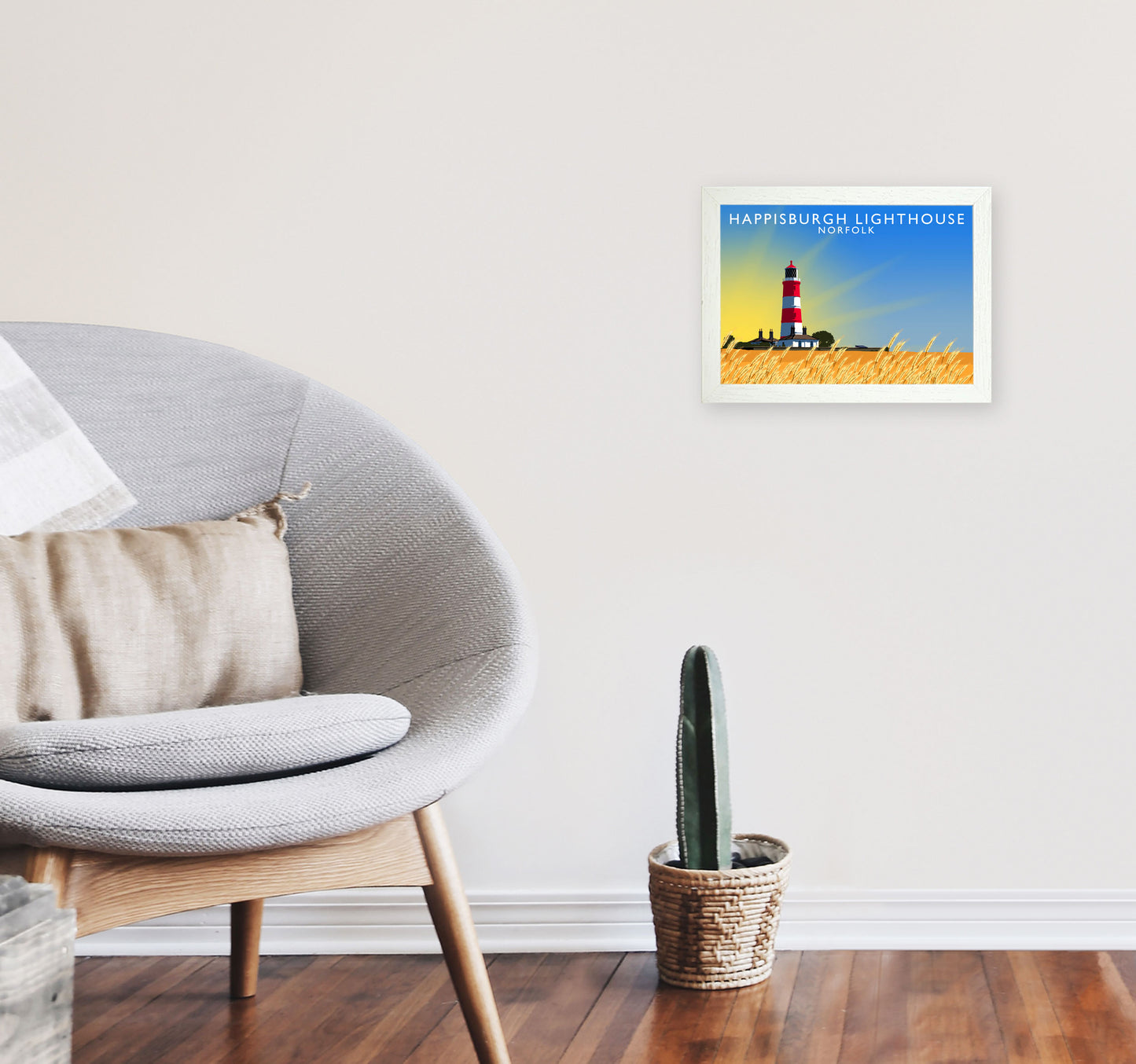 Hapisburgh Lighthouse Norfolk Art Print by Richard O'Neill, Framed Wall Art A4 Oak Frame