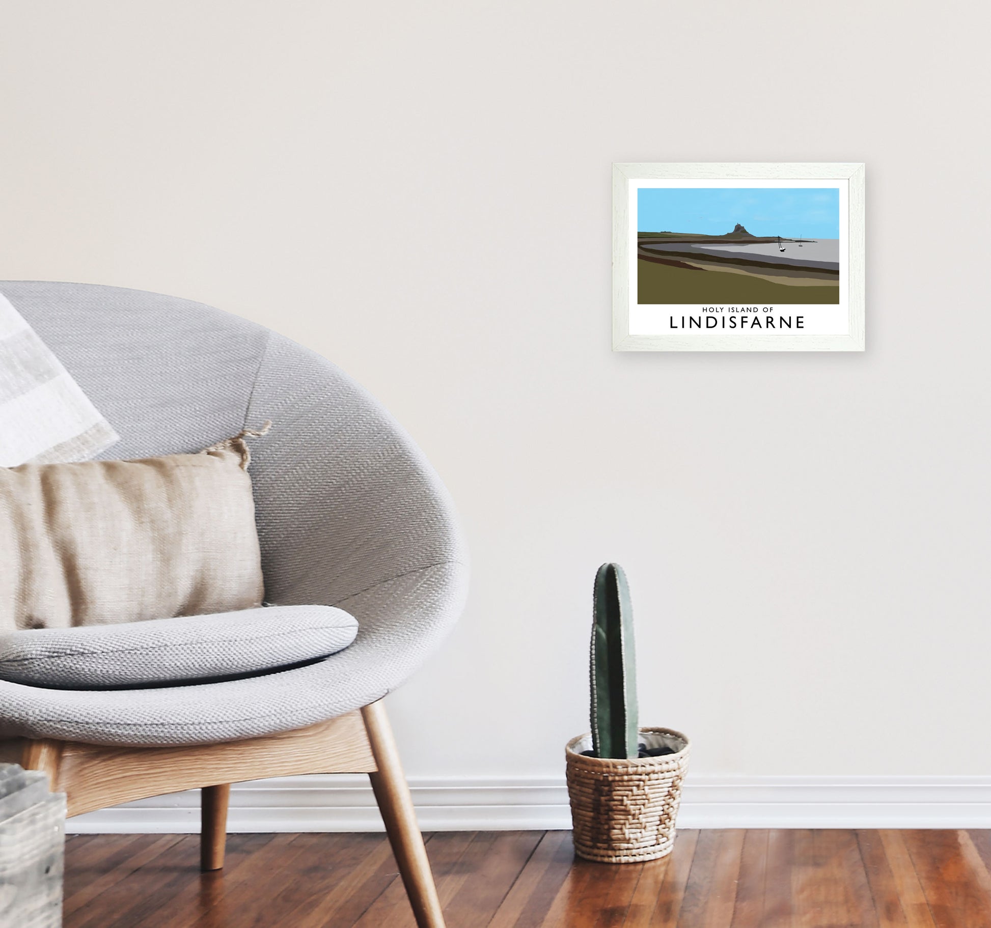 Holy Island of Lindisfarne Art Print by Richard O'Neill A4 Oak Frame