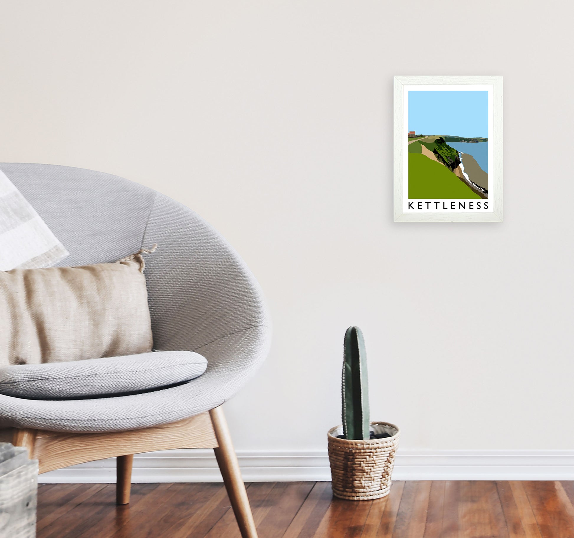 Kettleness Travel Art Print by Richard O'Neill, Framed Wall Art A4 Oak Frame