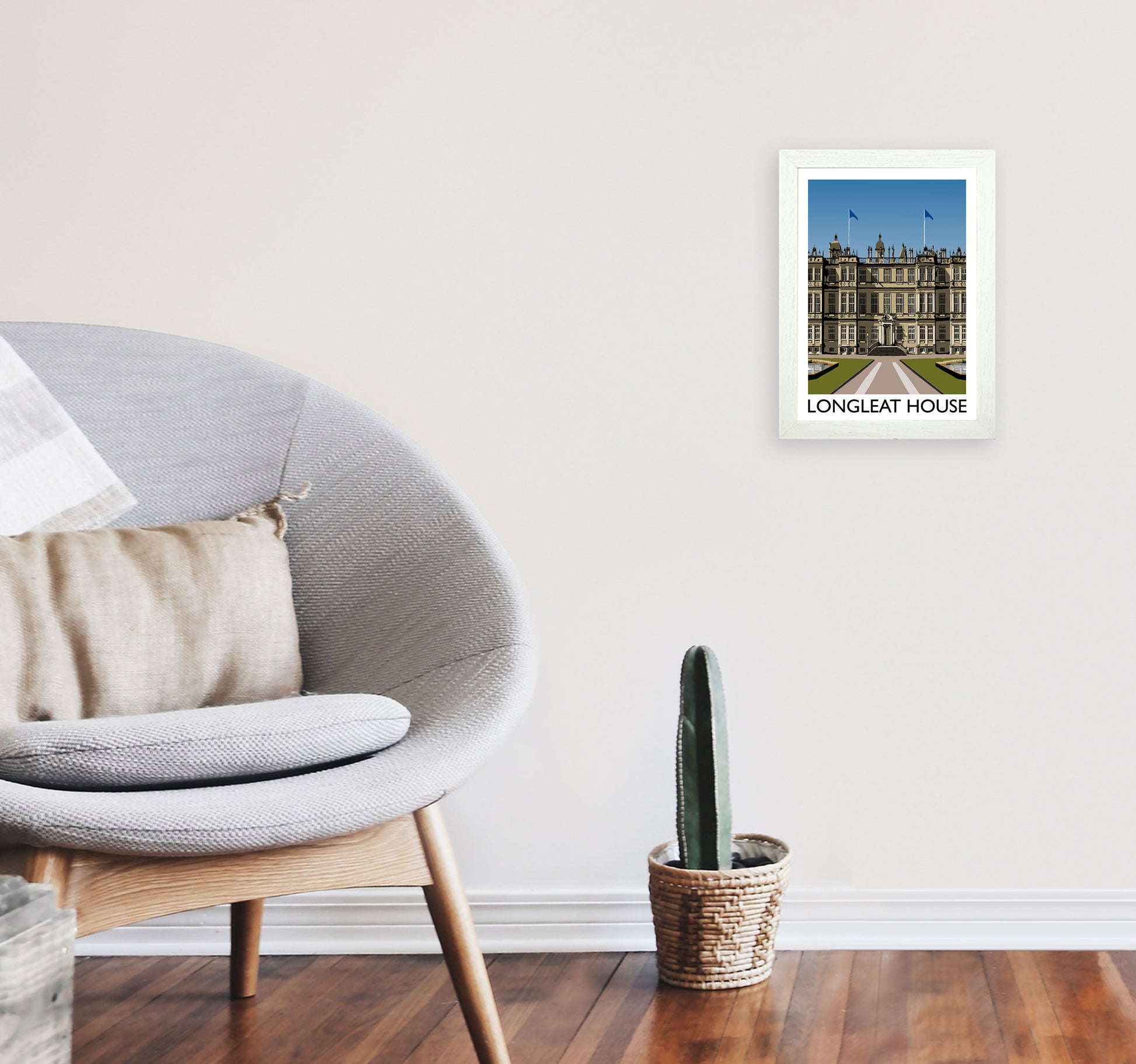 Longleat House Travel Art Print by Richard O'Neill, Framed Wall Art A4 Oak Frame