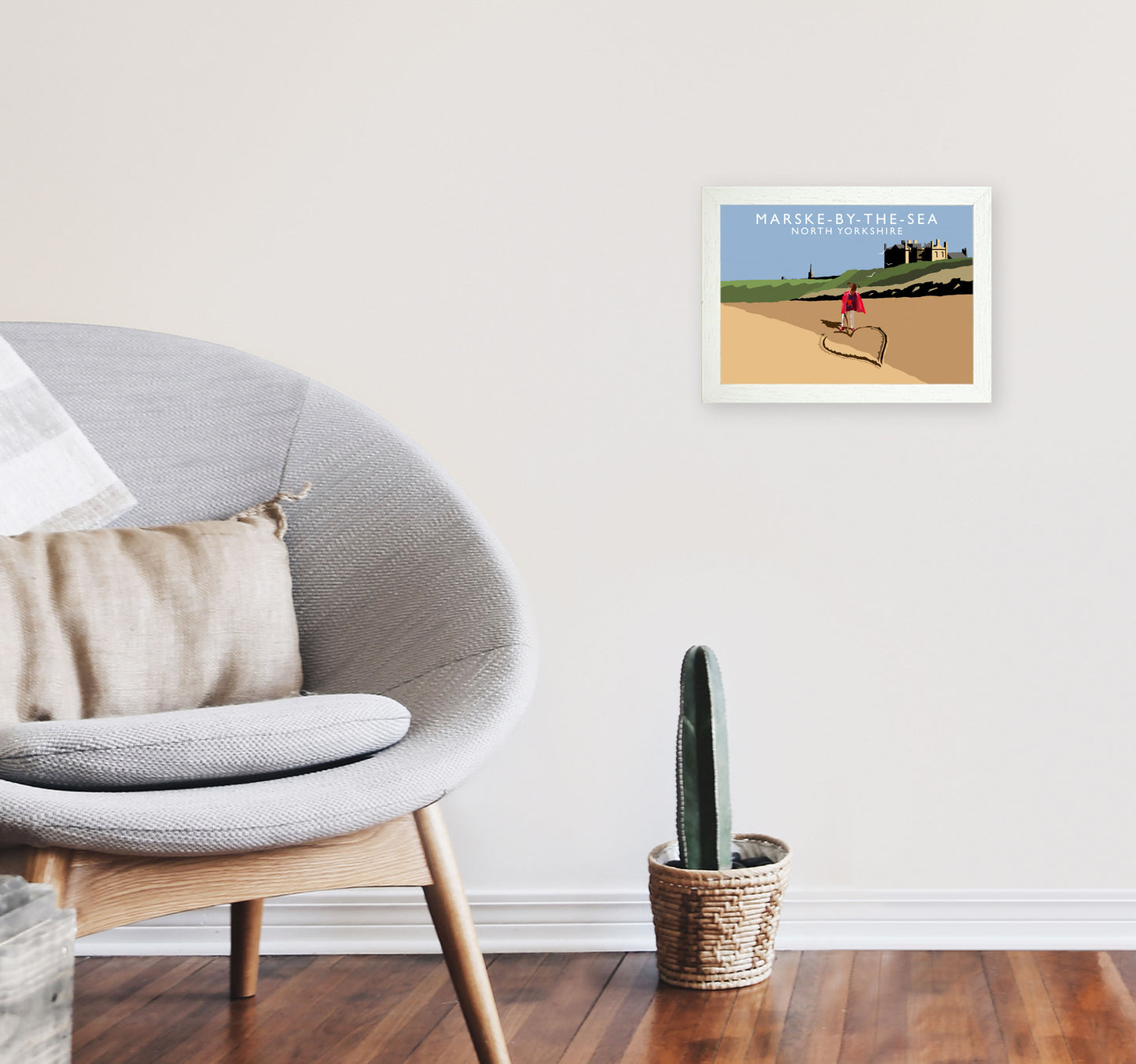 Marske-By-The-Sea North Yorkshire Travel Art Print by Richard O'Neill A4 Oak Frame