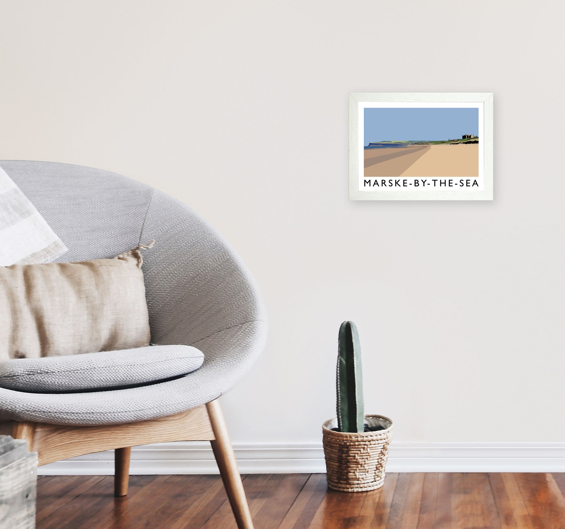 Marske-By-The-Sea Travel Art Print by Richard O'Neill, Framed Wall Art A4 Oak Frame