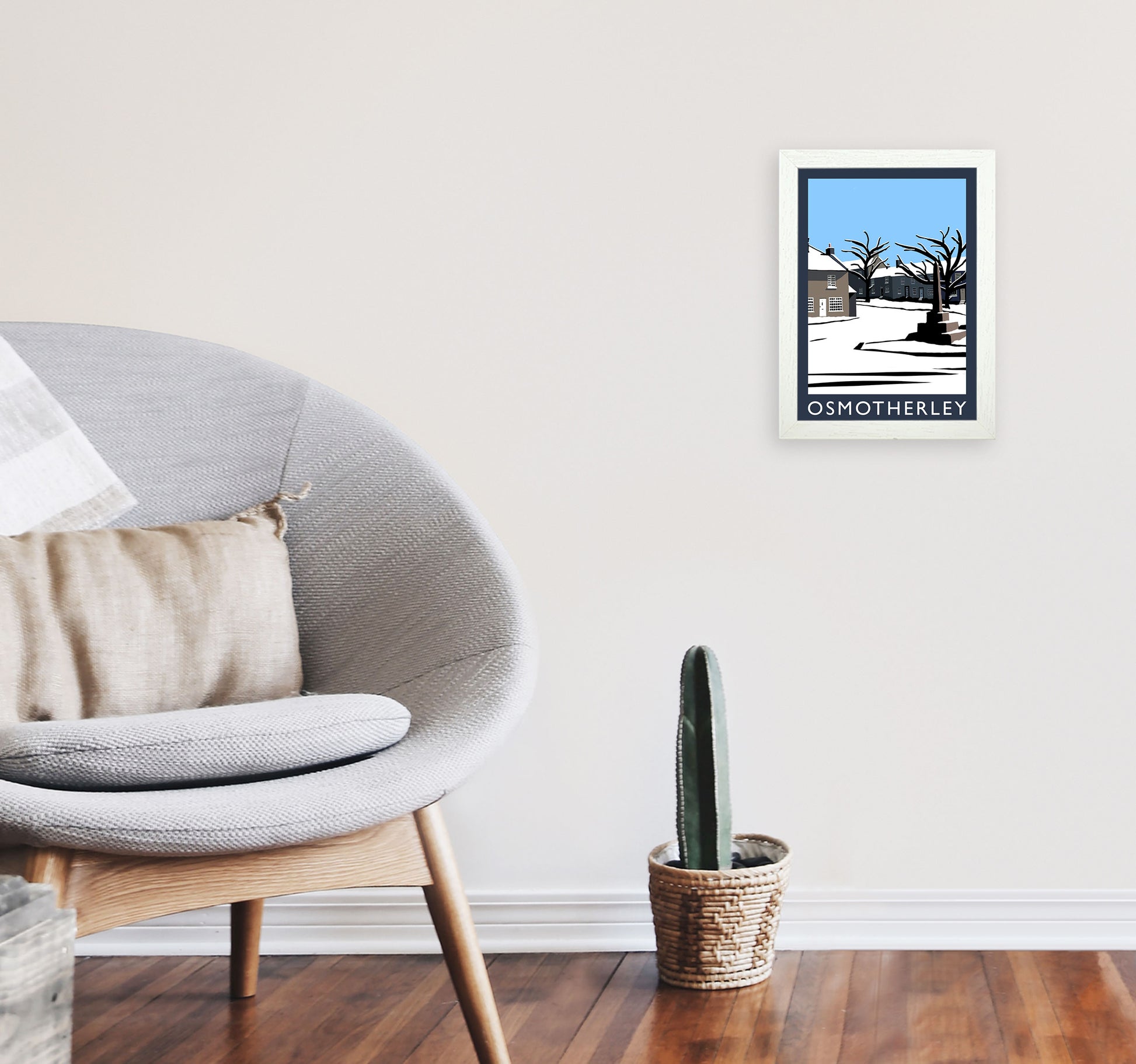 Osmotherley In Snow PortraitTravel Art Print by Richard O'Neill, Framed Wall Art A4 Oak Frame