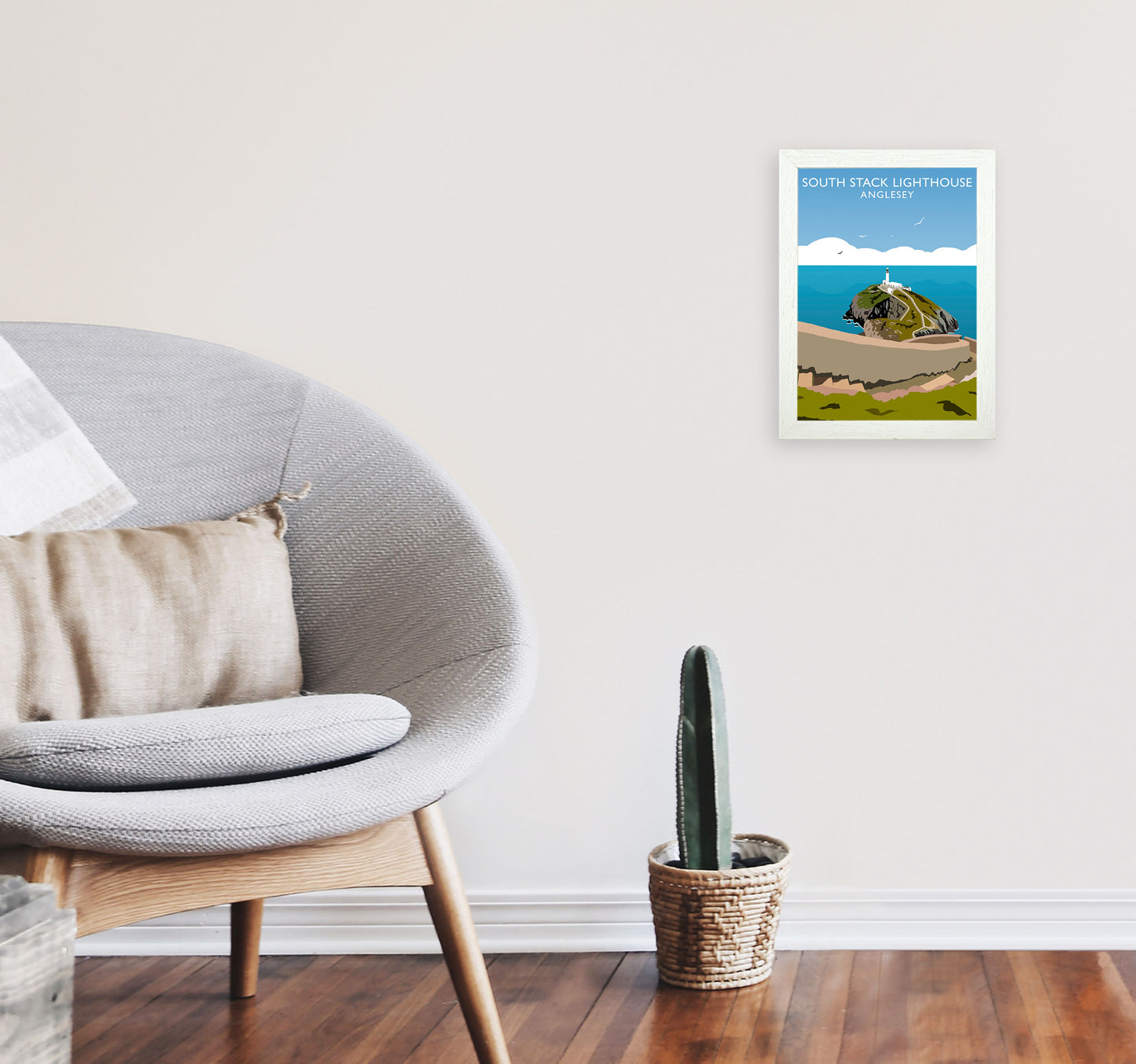 South Stack Lighthouse2 Portrait Anglesey Travel Art Print by Richard O'Neill A4 Oak Frame