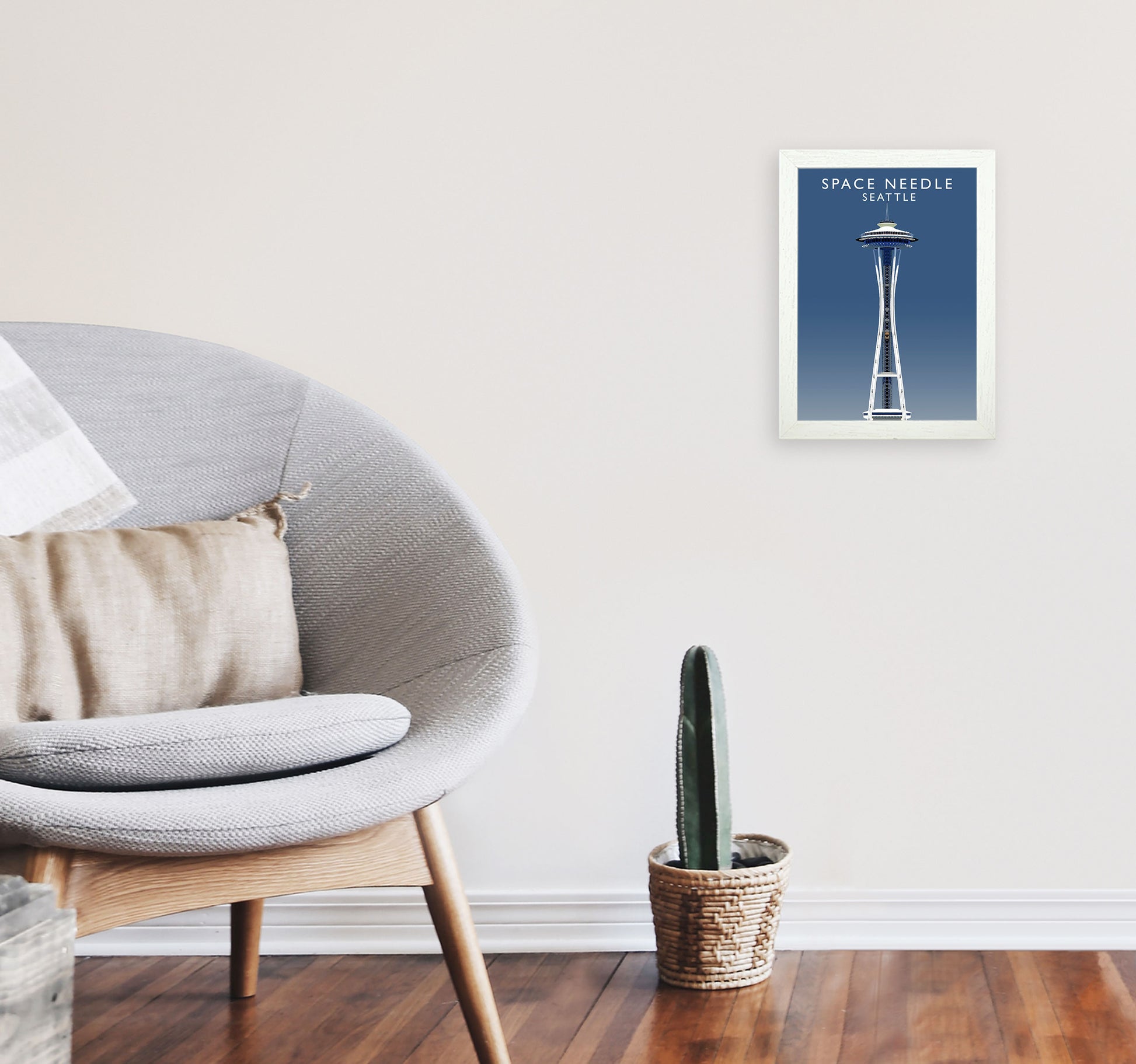 Space Needle Seattle Art Print by Richard O'Neill A4 Oak Frame