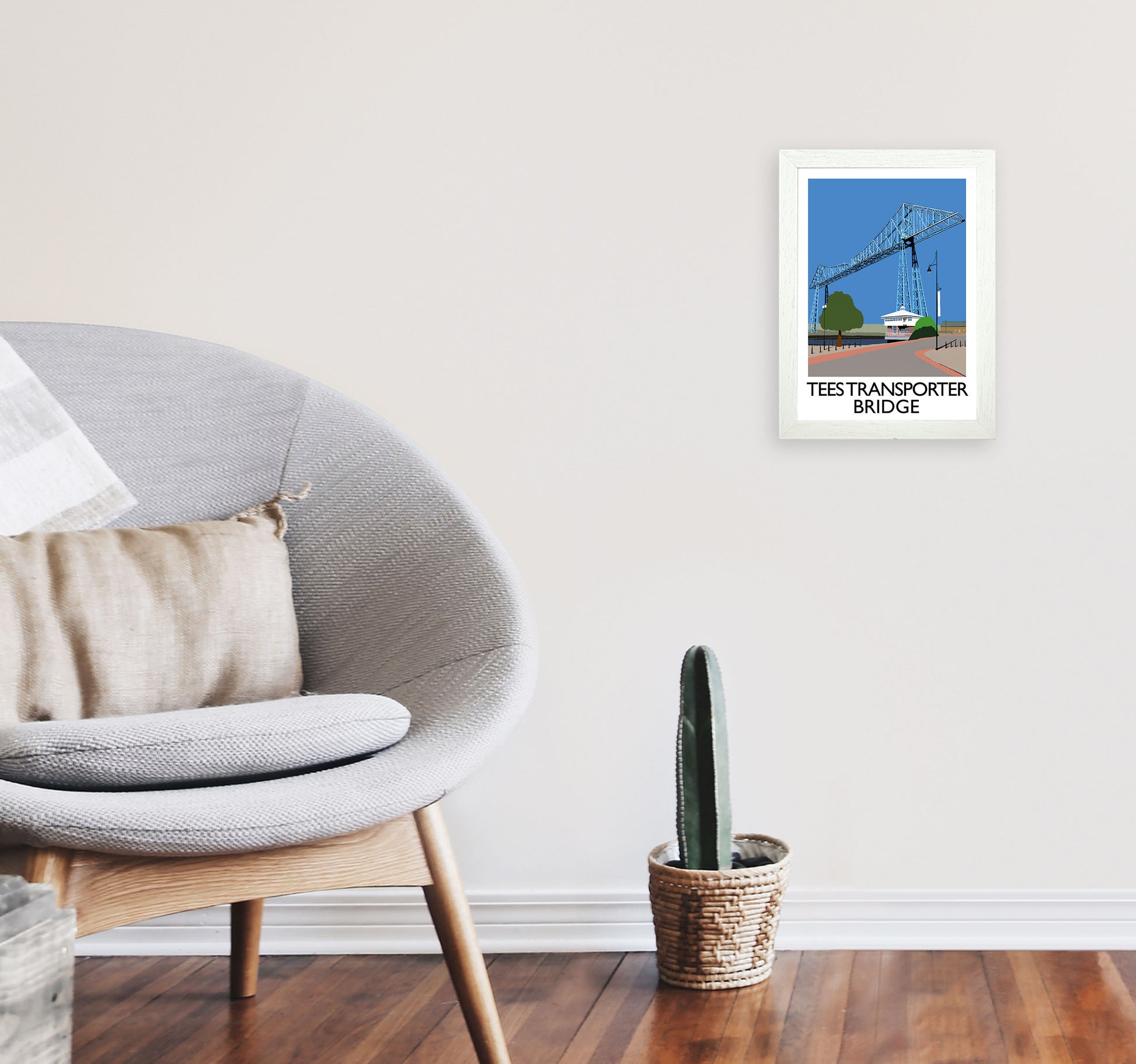 Tees Transporter Bridge Art Print by Richard O'Neill, Framed Wall Art A4 Oak Frame