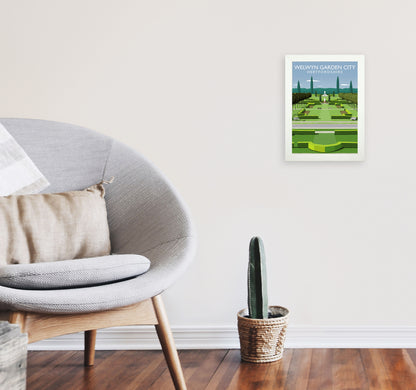 Welwyn Garden City Portrait Hertfordshire Travel Art Print by Richard O'Neill A4 Oak Frame