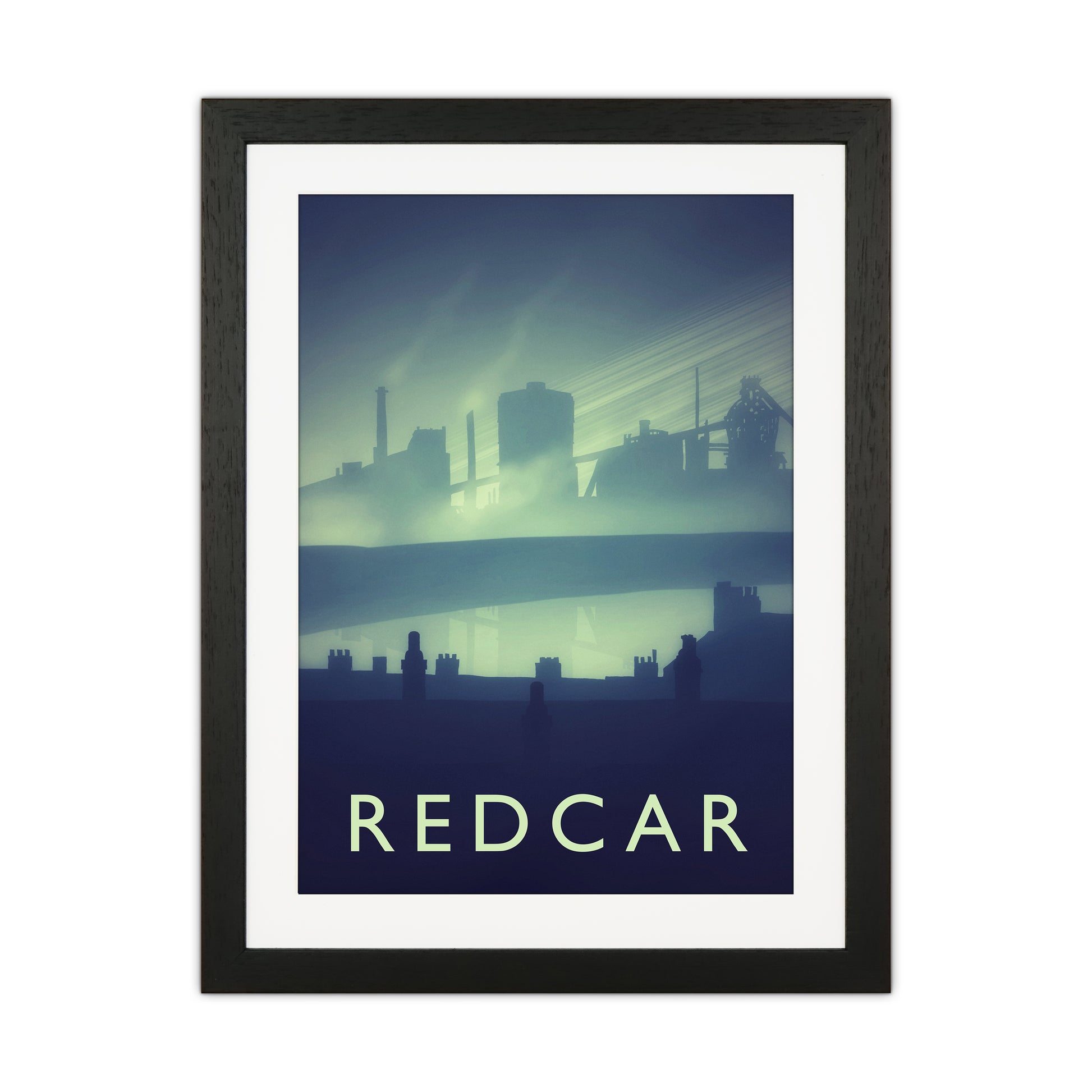 Redcar (night) portrait Travel Art Print by Richard O'Neill Black Grain