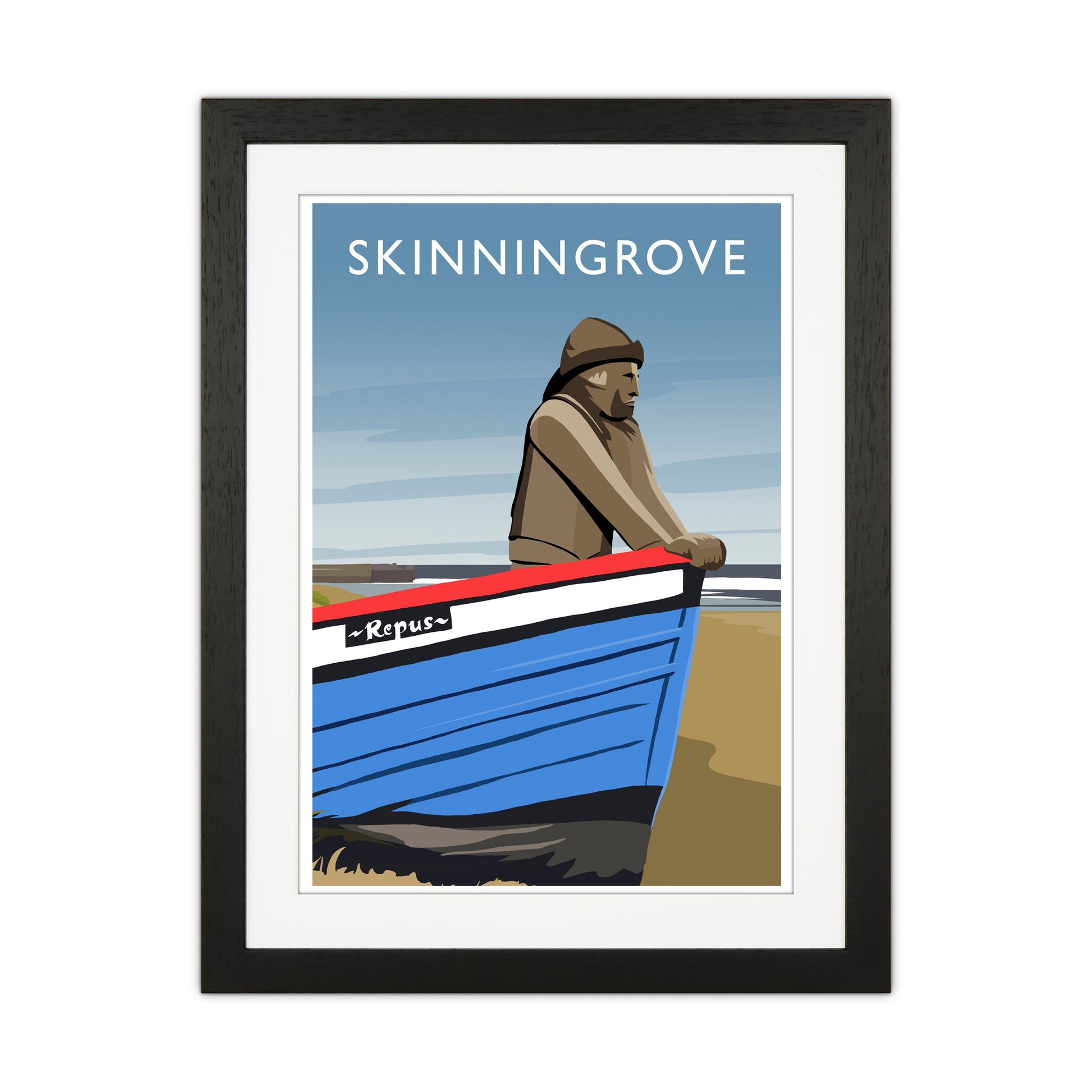 Skinningrove Portrait Travel Art Print by Richard O'Neill Black Grain