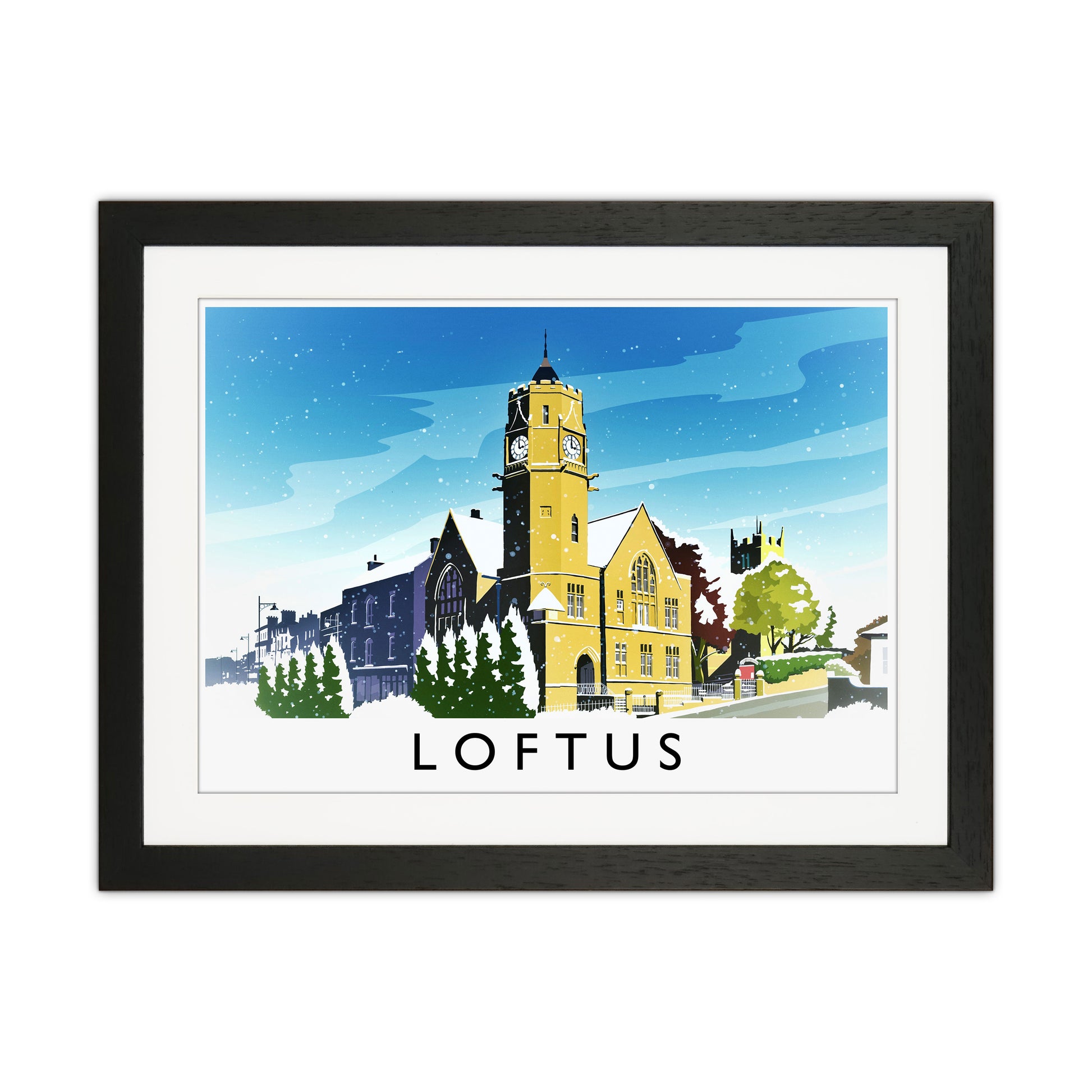 Loftus (Snow) Travel Art Print by Richard O'Neill Black Grain