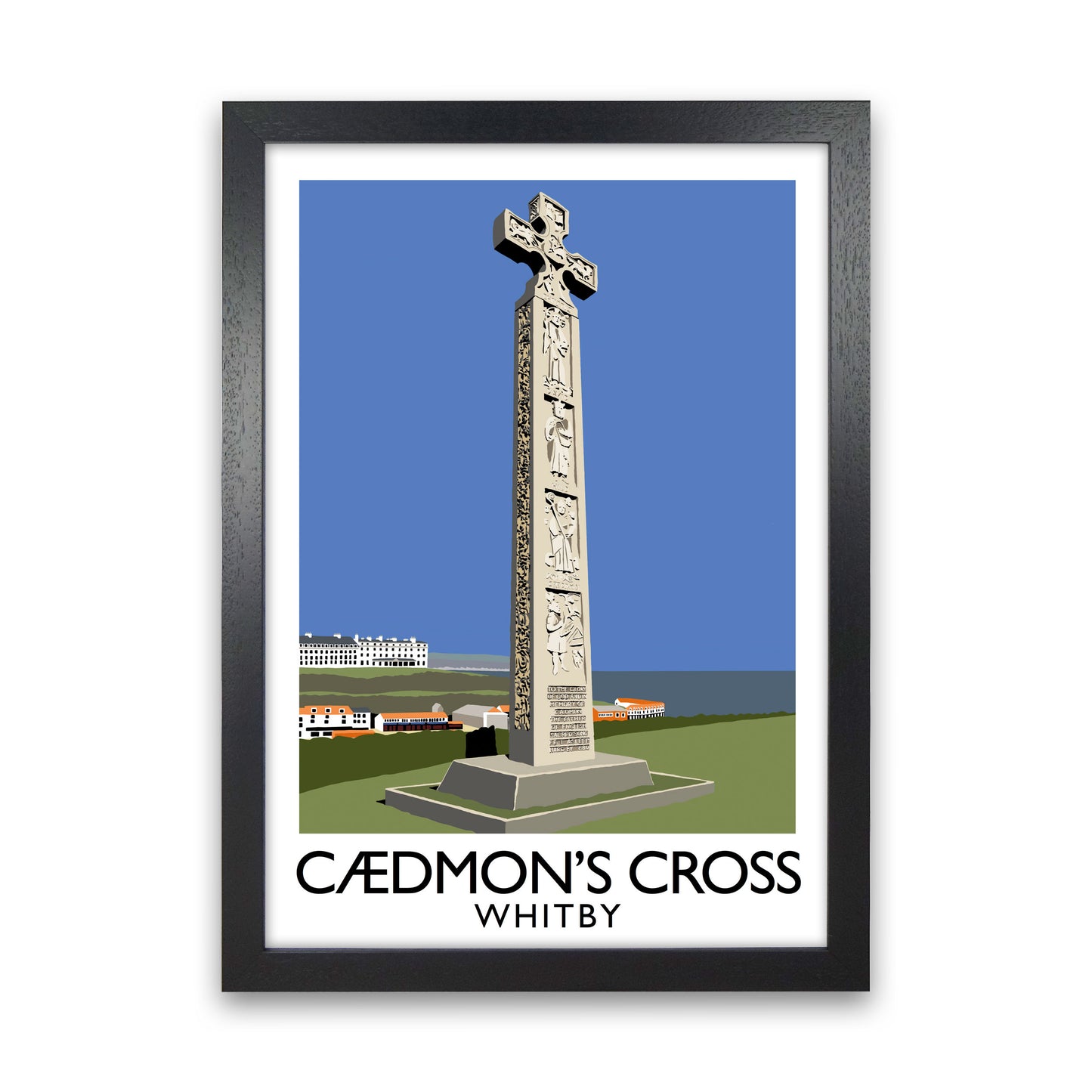 Caedmon's Cross Whitby Framed Digital Art Print by Richard O'Neill Black Grain