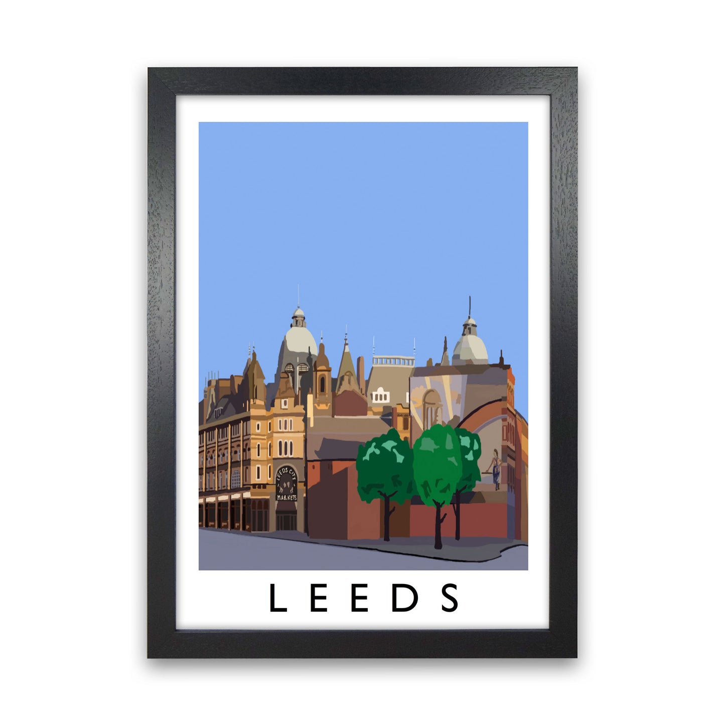 Leeds by Richard O'Neill Yorkshire Art Print, Vintage Travel Poster Black Grain