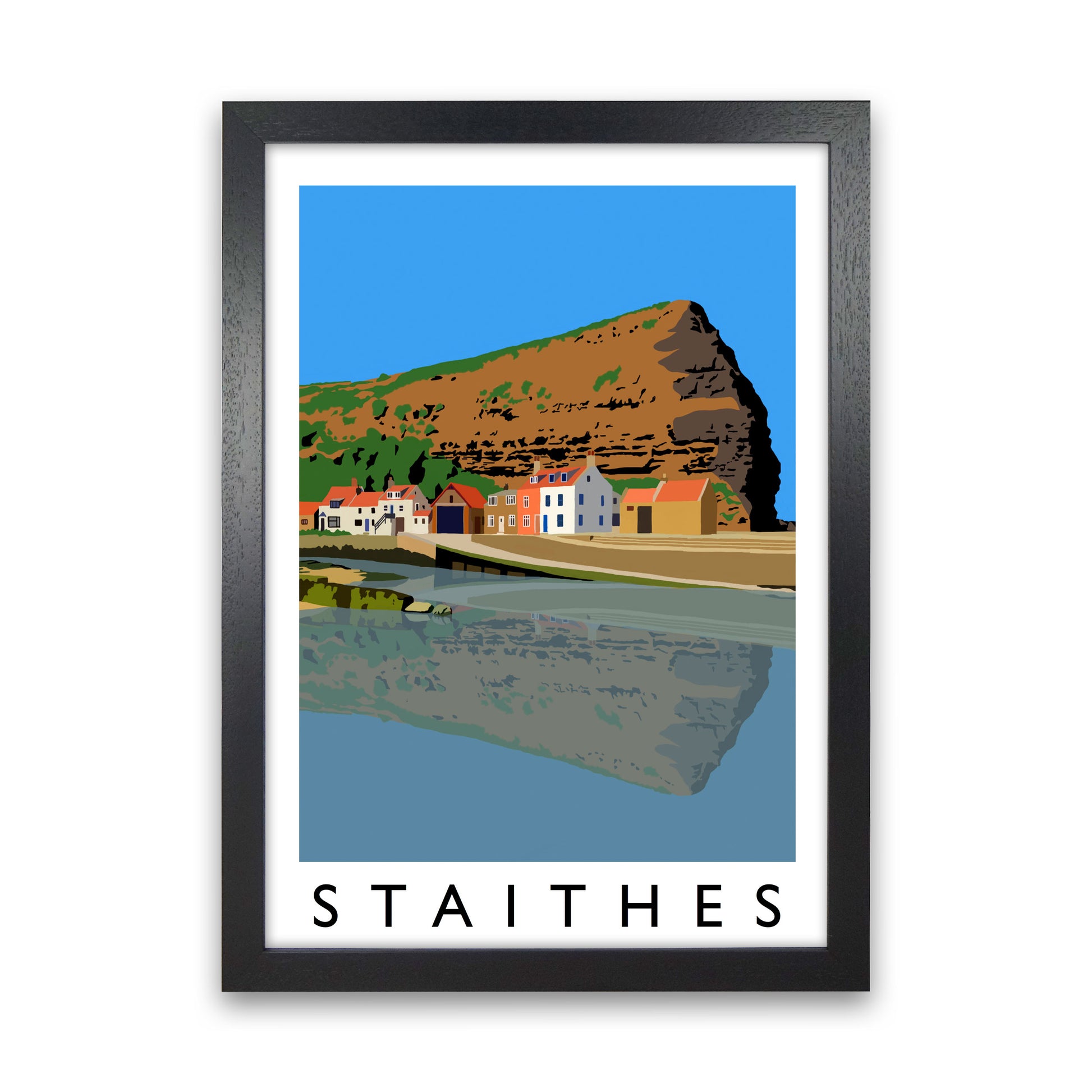 Staithes Art Print by Richard O'Neill Black Grain