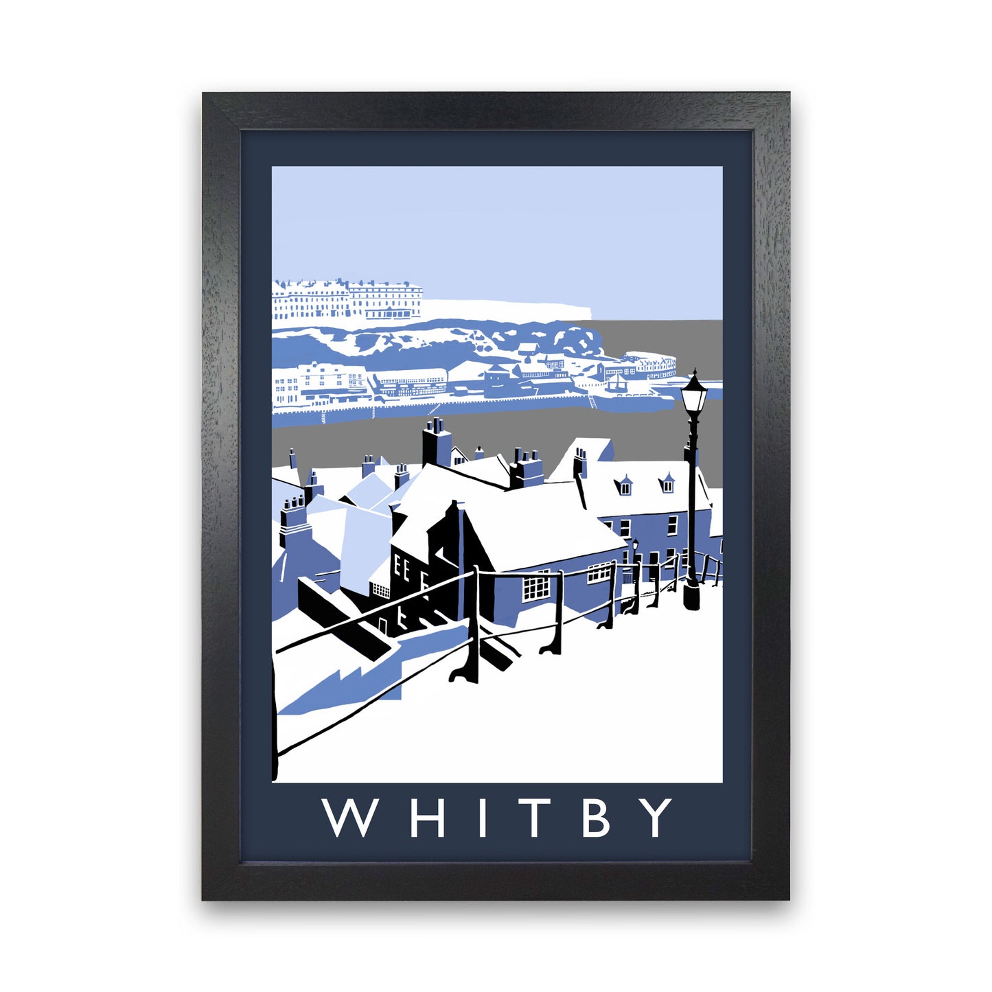 Whitby In Snow Framed Digital Art Print by Richard O'Neill Black Grain