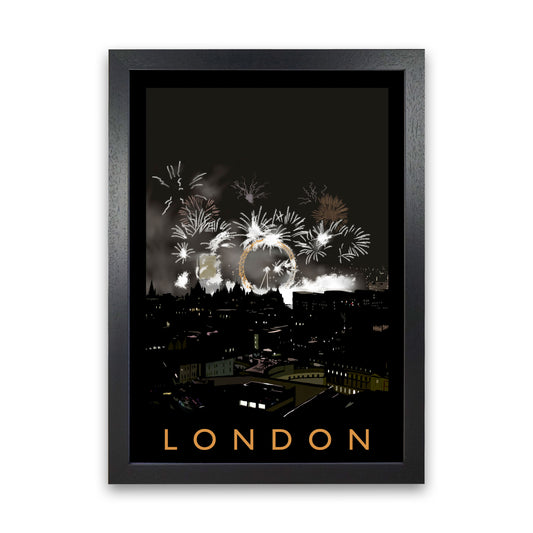 London Fireworks Art Print by Richard O'Neill Black Grain