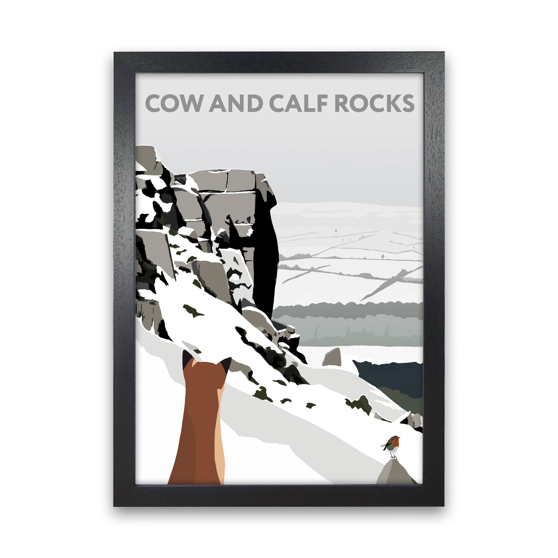 Cow And Calf Rocks In Snow Portrait by Richard O'Neill Black Grain