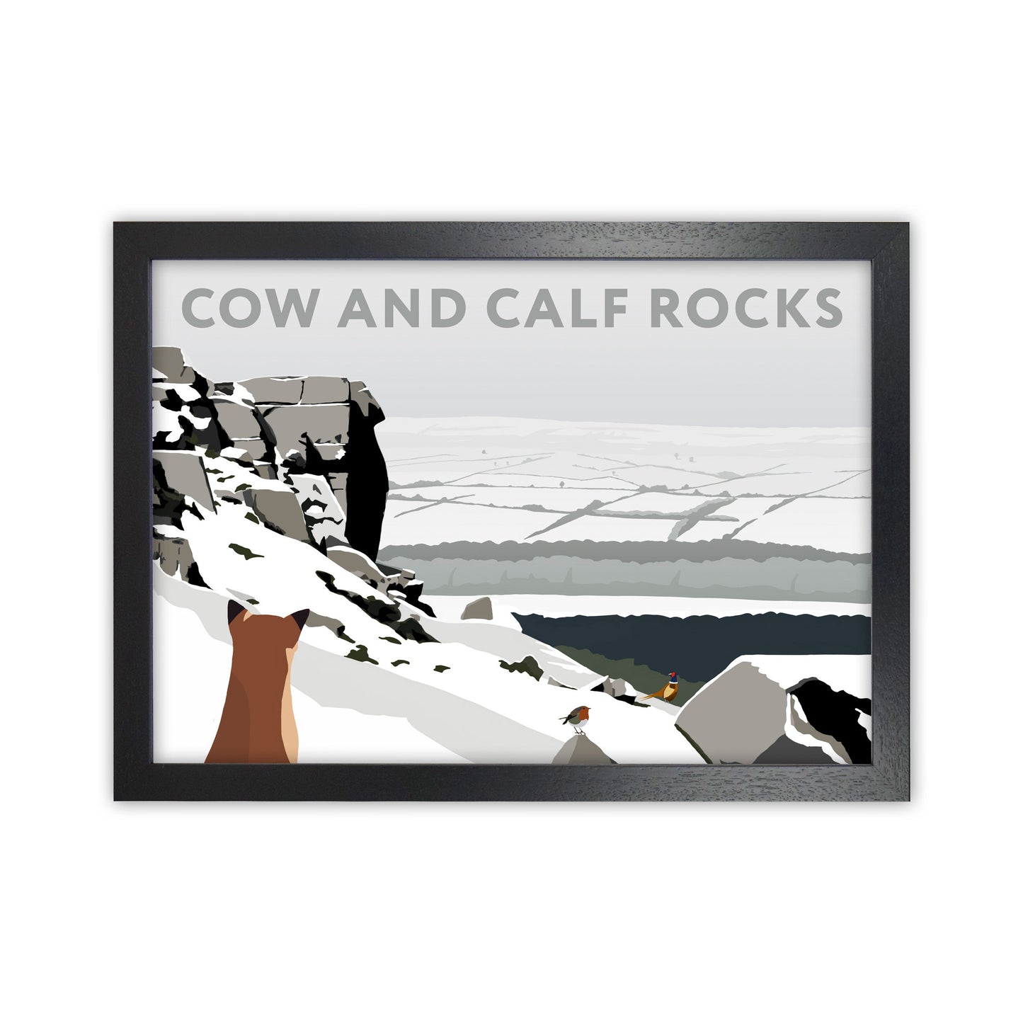 Cow And Calf Rocks In Snow by Richard O'Neill Black Grain