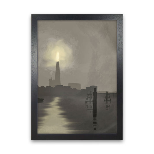 Shard In Fog Portrait Travel Art Print by Richard O'Neill, Framed Wall Art Black Grain