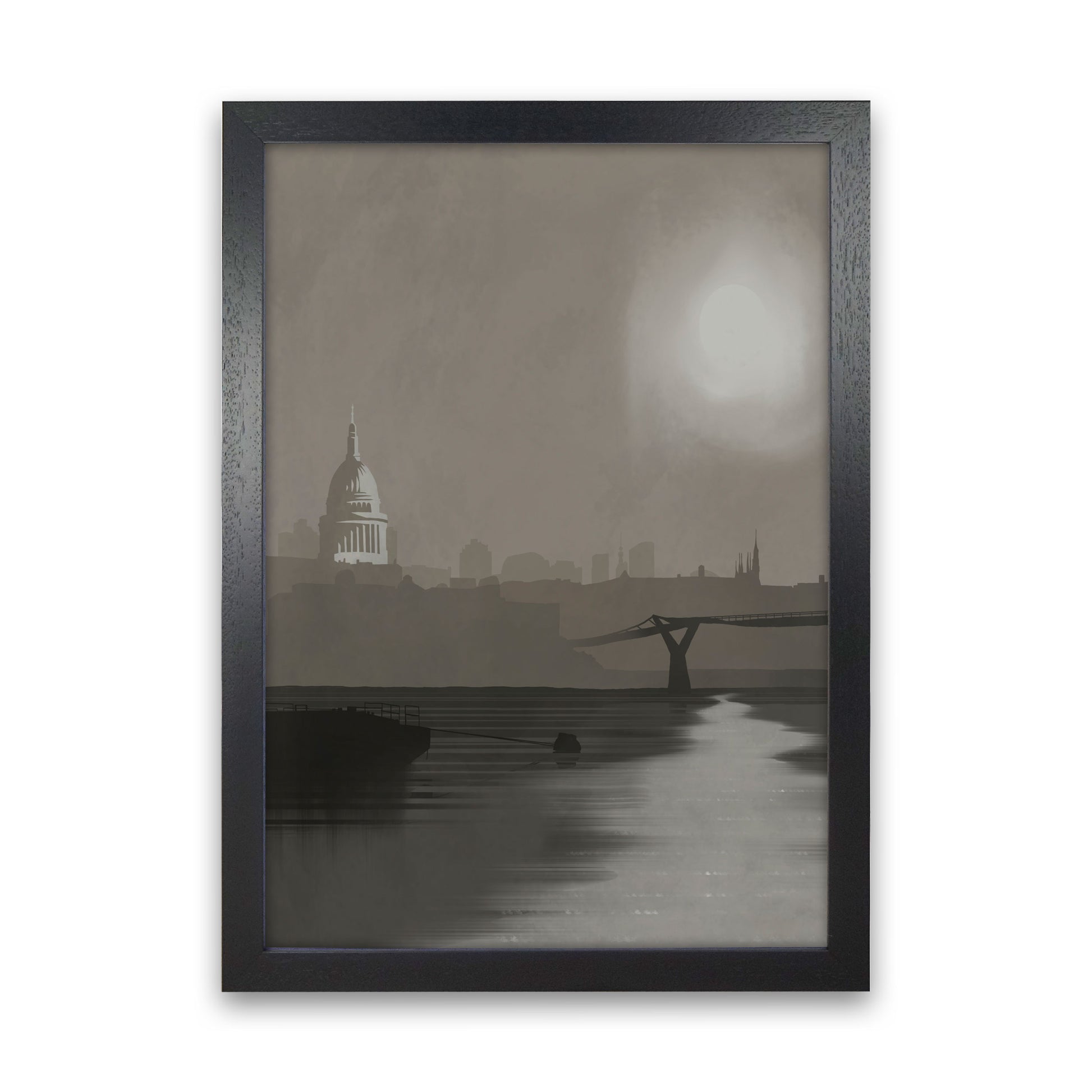 St. Paul's In Fog Portrait Travel Art Print by Richard O'Neill, Framed Wall Art Black Grain