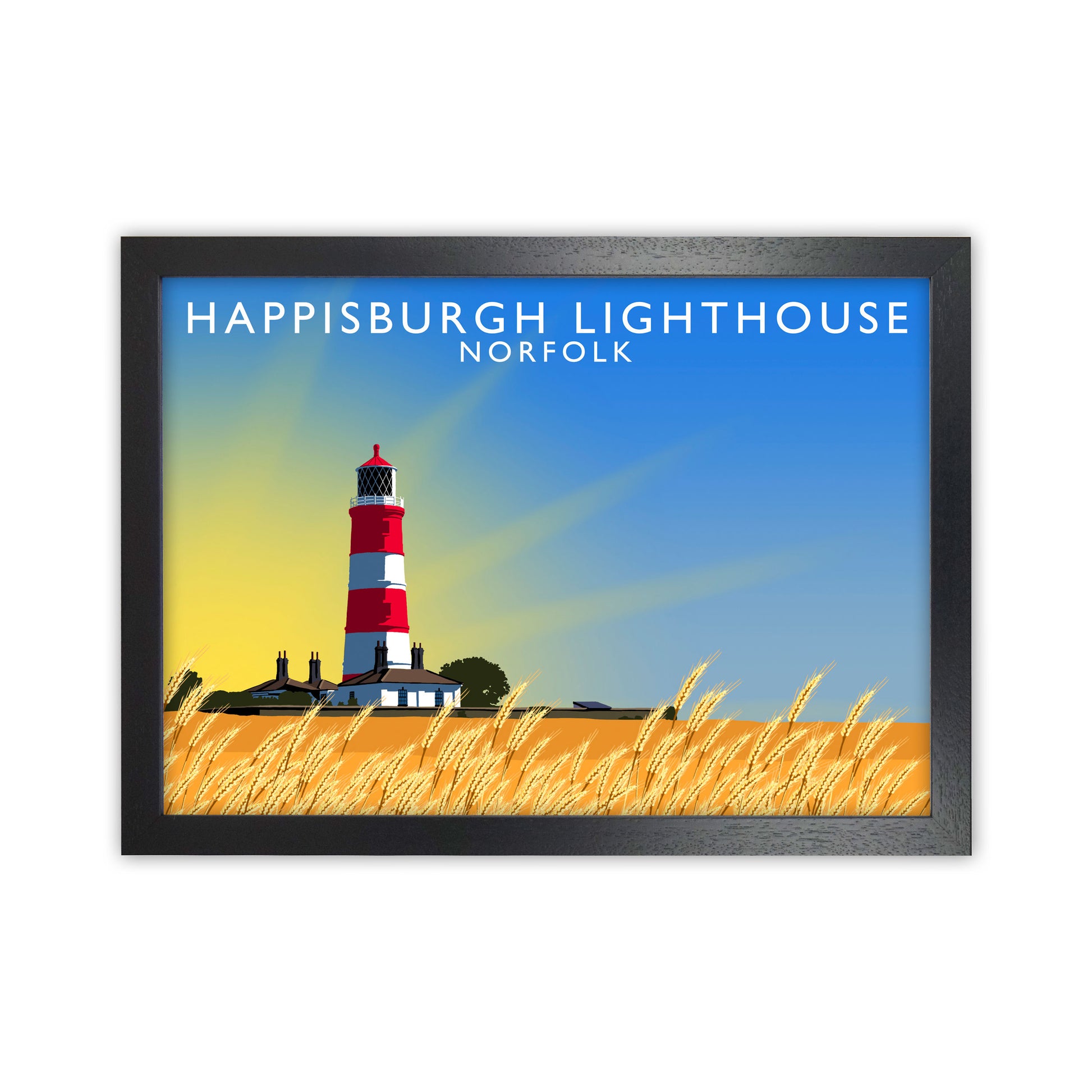 Hapisburgh Lighthouse Norfolk Art Print by Richard O'Neill, Framed Wall Art Black Grain