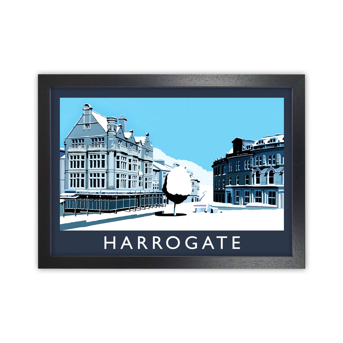 Harrogate In Snow Travel Art Print by Richard O'Neill, Framed Wall Art Black Grain