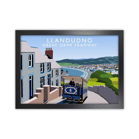 Llandudno Great Orme Tramway Travel Art Print by Richard O'Neill Black Grain