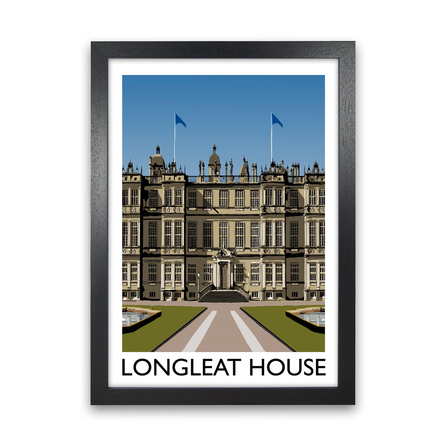 Longleat House Travel Art Print by Richard O'Neill, Framed Wall Art Black Grain