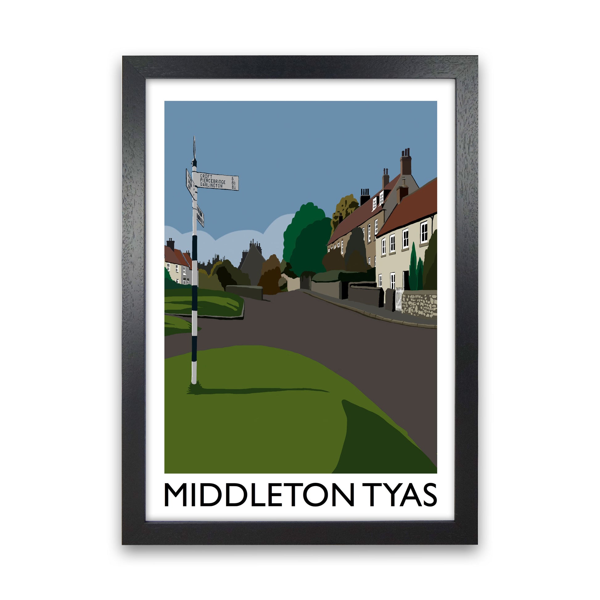 Middleton Tyas Portrait Travel Art Print by Richard O'Neill, Framed Wall Art Black Grain