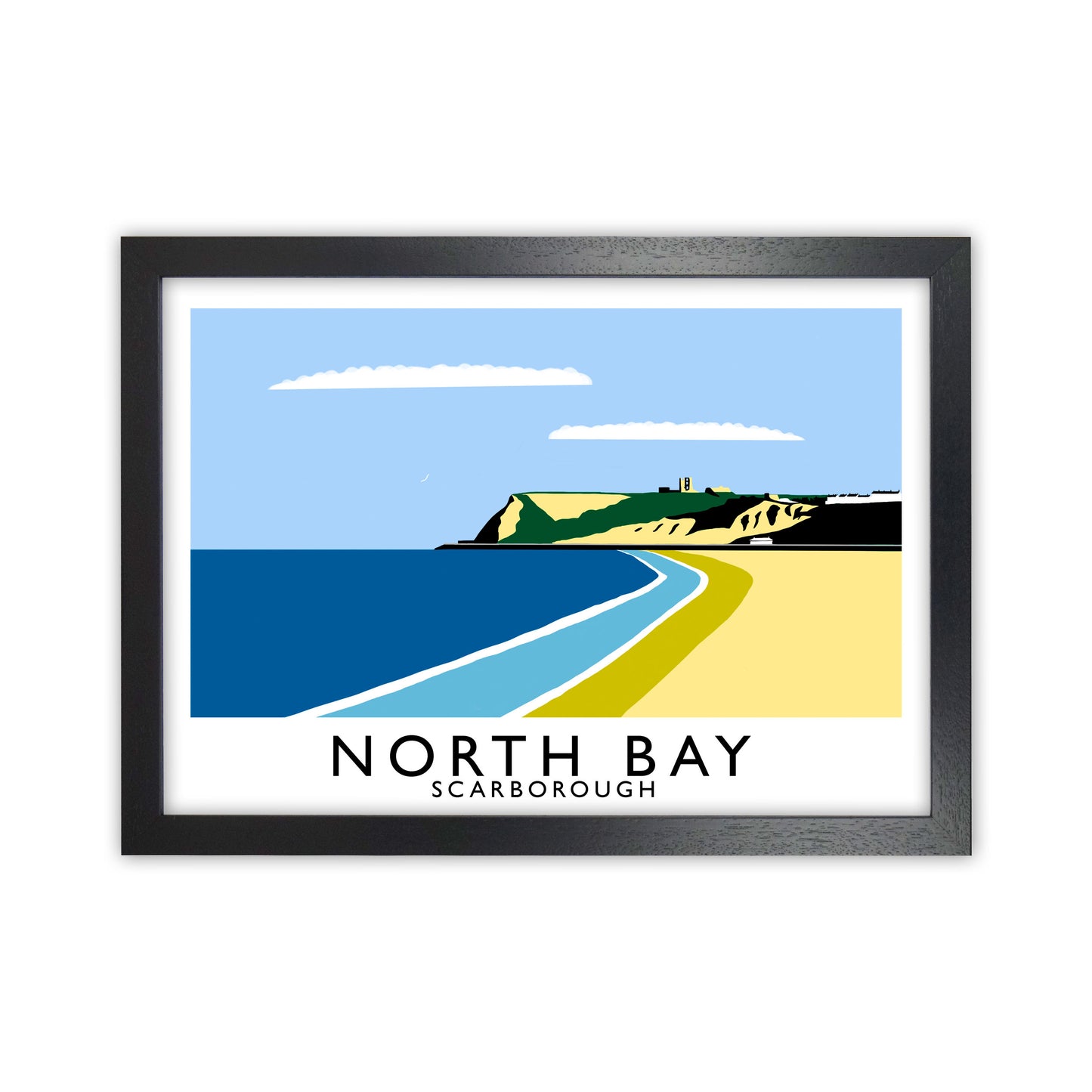 North Bay Scarborough Travel Art Print by Richard O'Neill, Framed Wall Art Black Grain