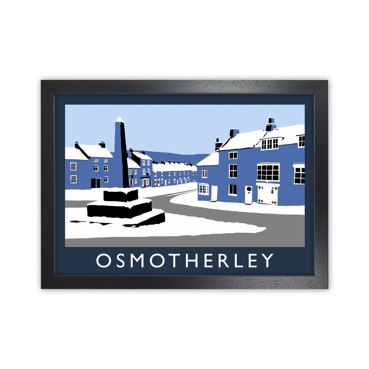 Osmotherley In Snow2 Travel Art Print by Richard O'Neill, Framed Wall Art Black Grain