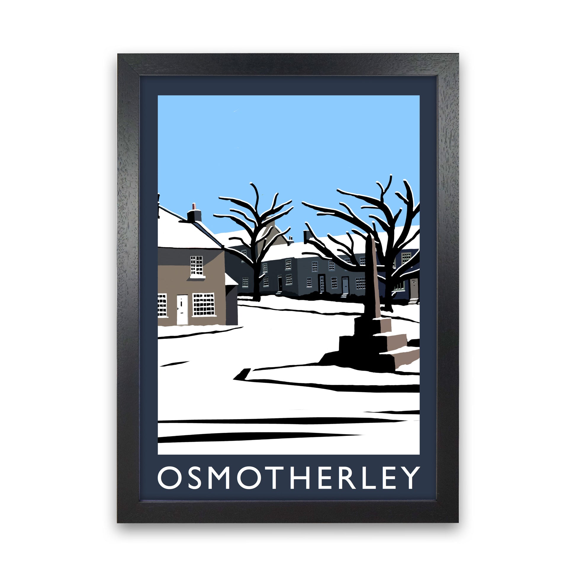 Osmotherley In Snow PortraitTravel Art Print by Richard O'Neill, Framed Wall Art Black Grain