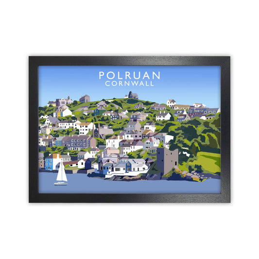 Polruan Cornwall Art Print by Richard O'Neill, Framed Wall Art Black Grain