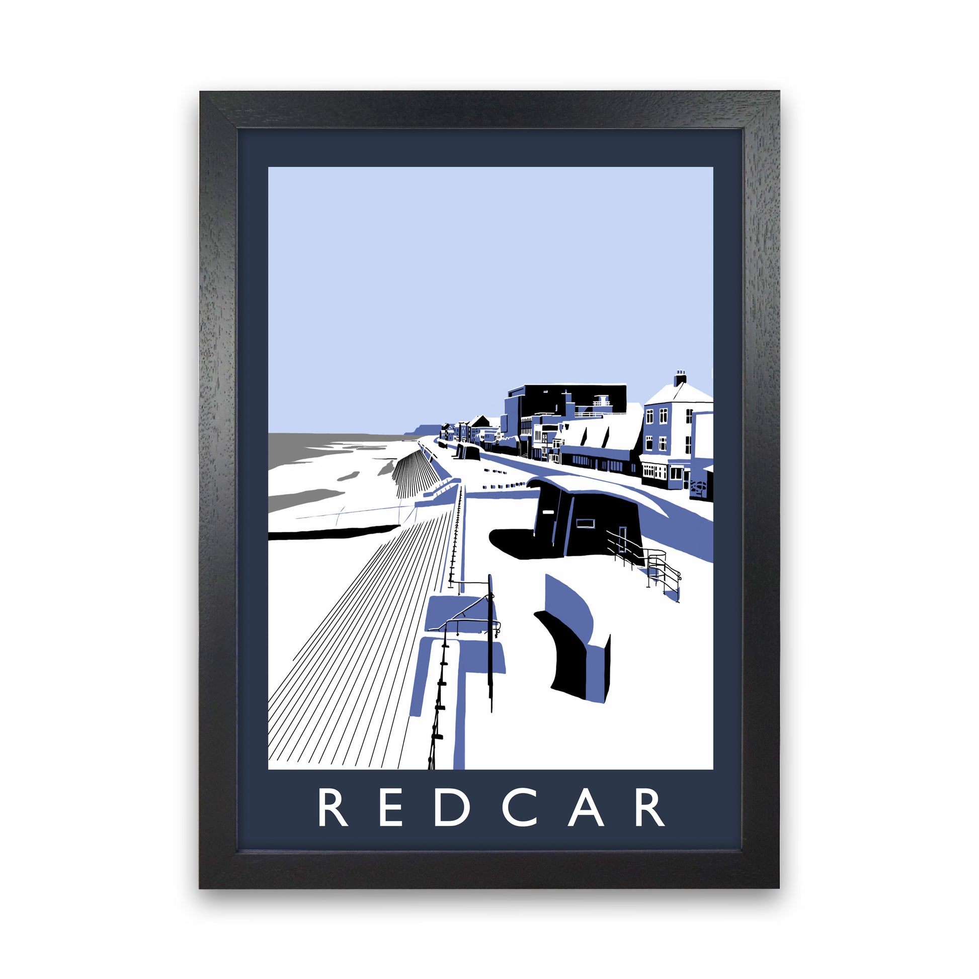 Redcar Travel Art Print by Richard O'Neill, Framed Wall Art Black Grain